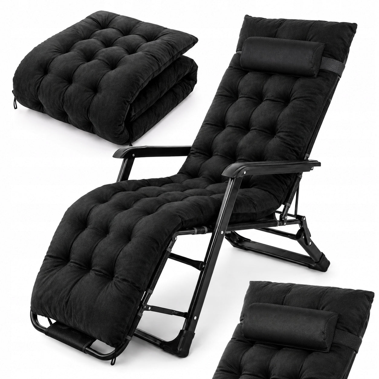 GARDEN CHAIR FOLDING SUN LOUNGER FOLDING CHAIR FOR BALCONY TERRACE WITH PILLOW