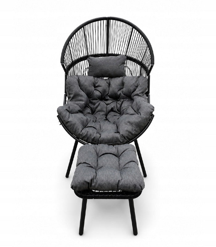 GARDEN CHAIR FOR SINGLE TERRACE WITH CUSHIONS BLACK + FOOTREST Packaging status original