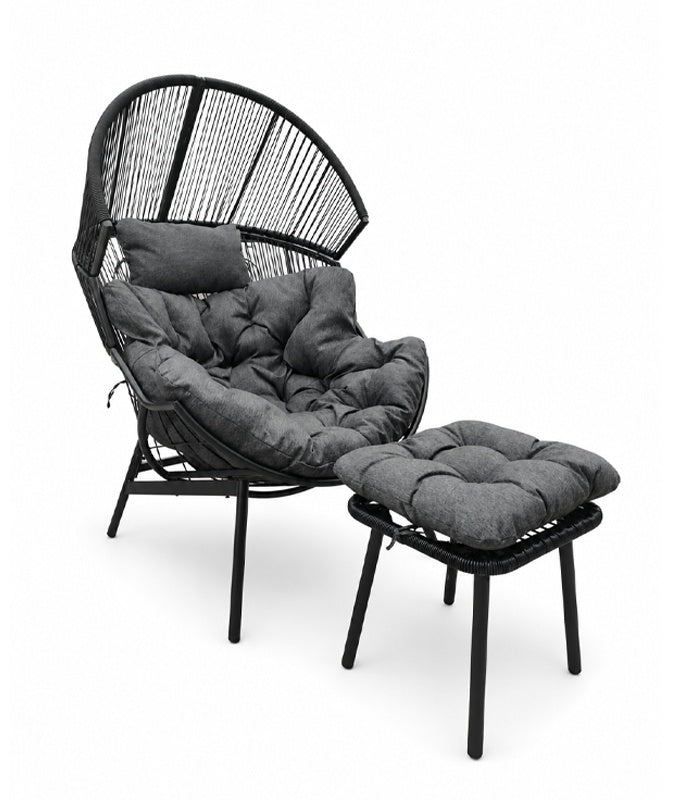GARDEN CHAIR FOR SINGLE TERRACE WITH CUSHIONS BLACK + FOOTREST