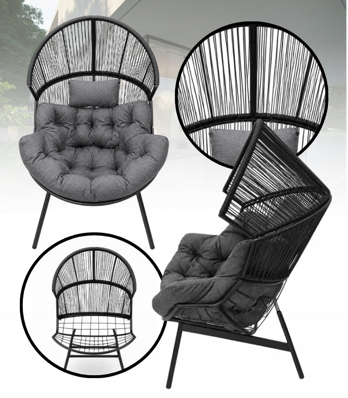 GARDEN CHAIR ORVIETO RATTAN BLACK WITH CUSHION ON LEGS Model 715.1810.000