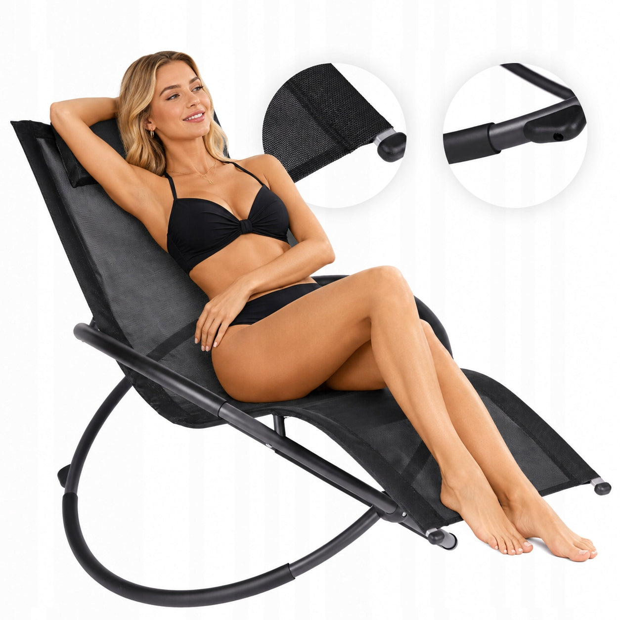 GARDEN CHAIR ROCKING CHAIR MODERN COUCH ZERO GRAVITY BLACK HEADREST