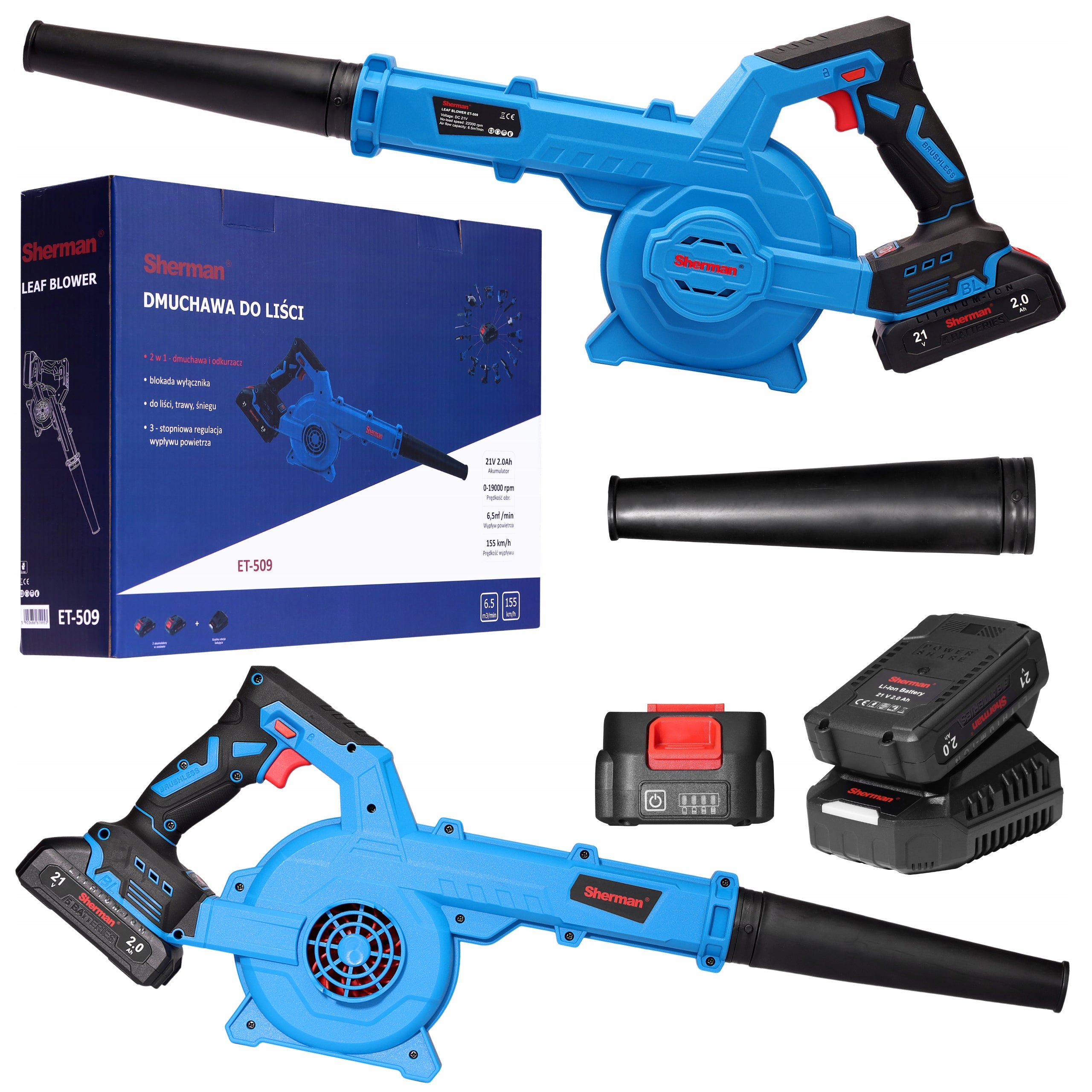 GARDEN CORDLESS LEAF BLOWER SHERMAN 2x AKU 21V + CHARGER Packaging status original