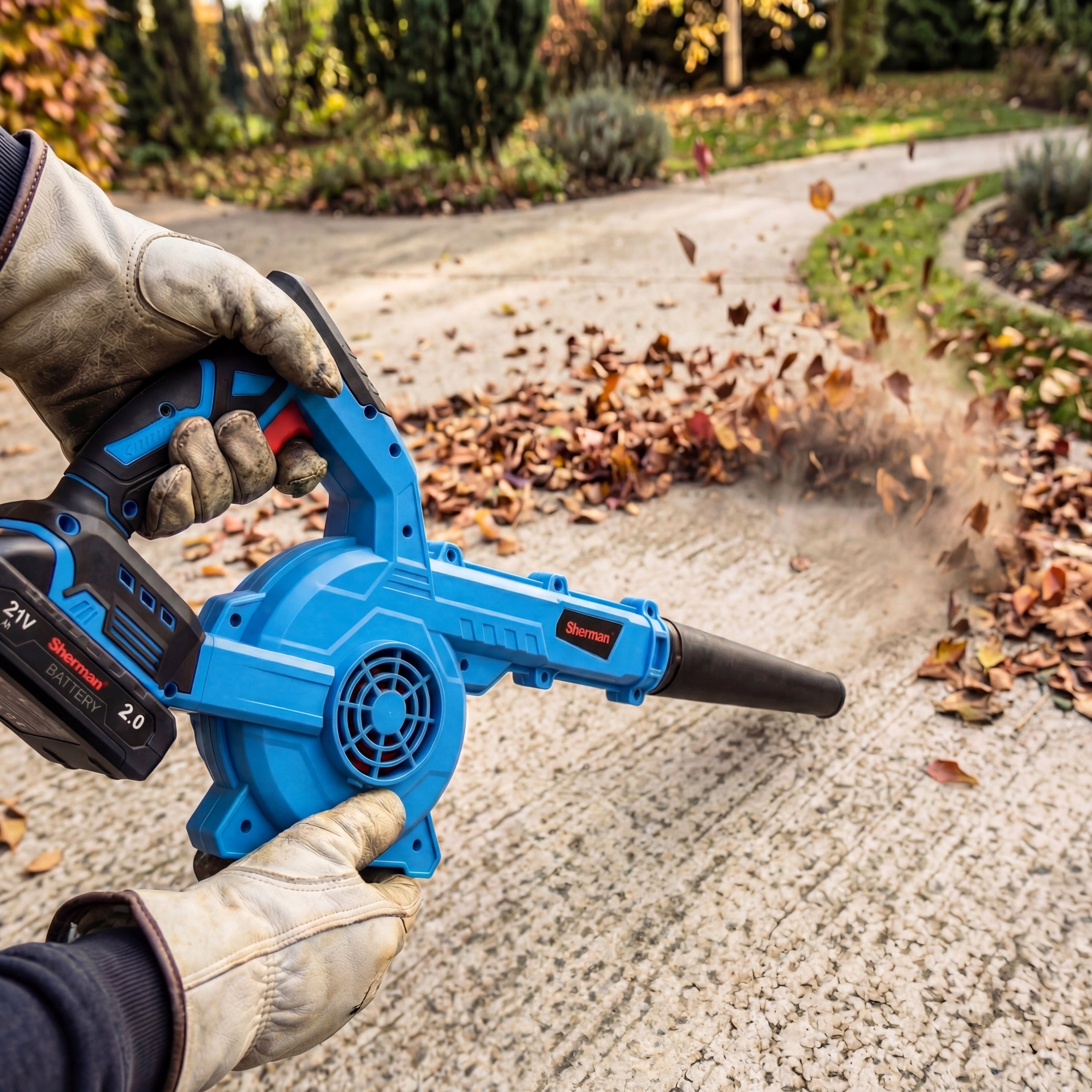 GARDEN CORDLESS LEAF BLOWER Sherman 2x AKU 21V + CHARGER Power supply rechargeable battery