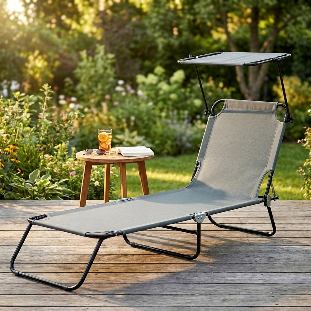 GARDEN Deckchair Beach Pool Folding Adjustable Couch Bed Canopy Packaging status original