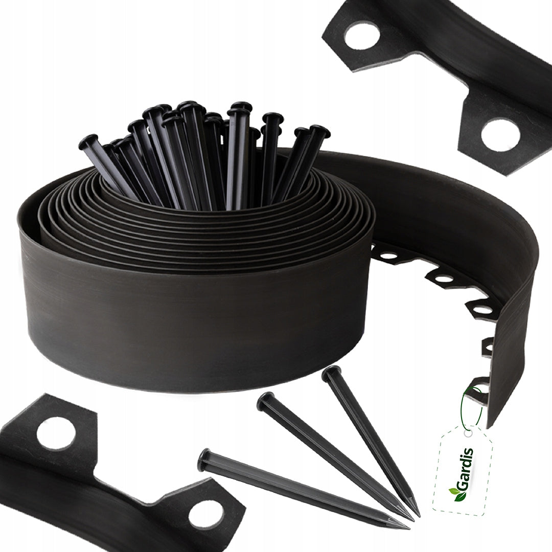 GARDEN EDGING 10m black 10cm lawn border high plastic + anchors