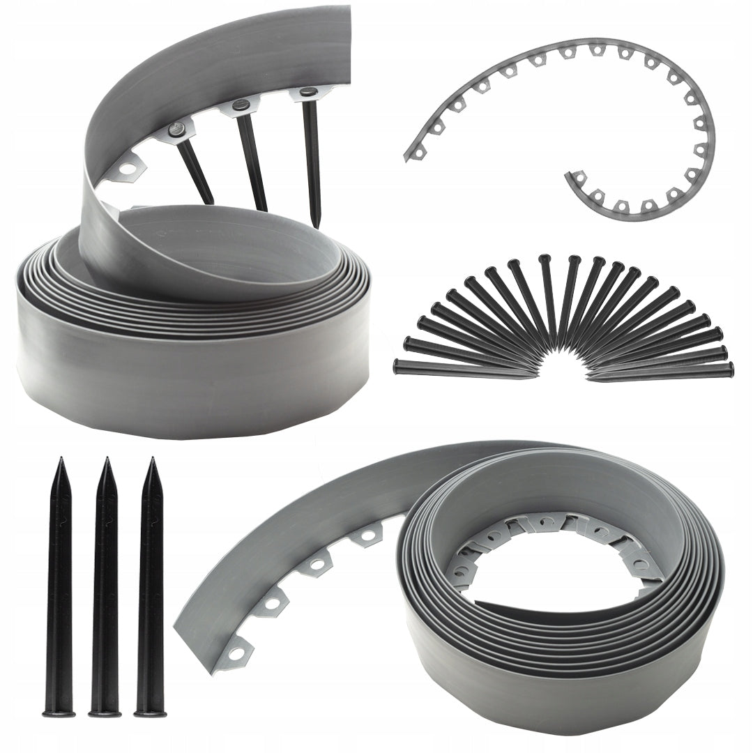 GARDEN EDGING 10m grey 10cm HIGH lawn plastic roll + anchors Manufacturer GardenCraft