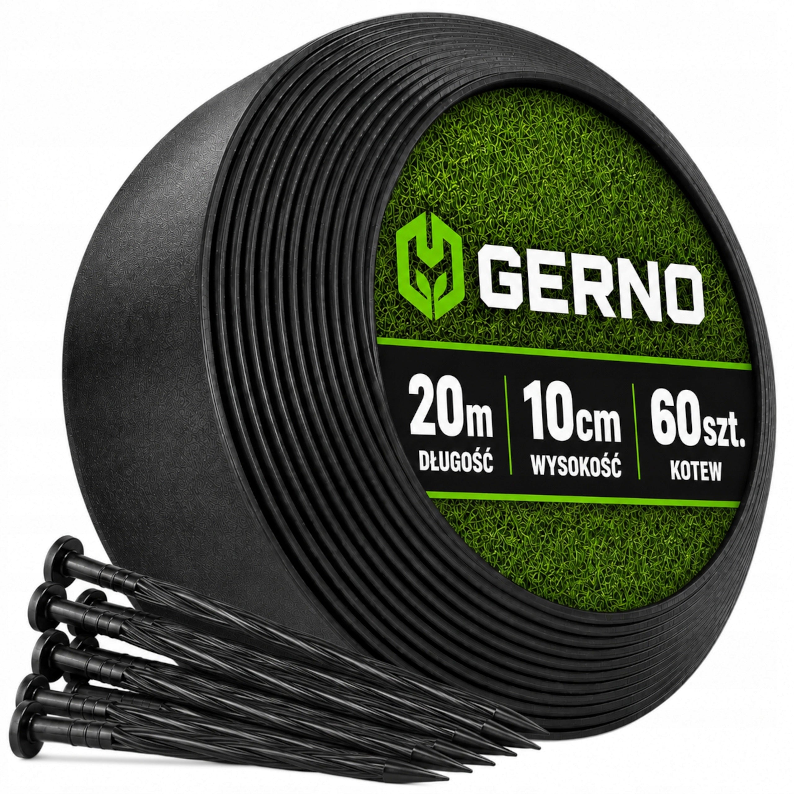 GARDEN EDGING 20m 10cm FOR LAWN FLEXIBLE DISCOUNT 60 ANCHORS BLACK