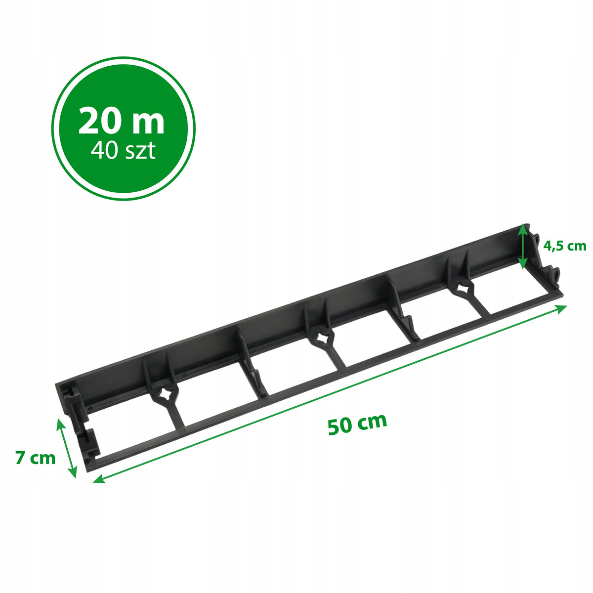GARDEN EDGING 20m black 4,5cm lawn border plastic + anchors 80pcs Manufacturer code 50cm 20MB + 80kotwy