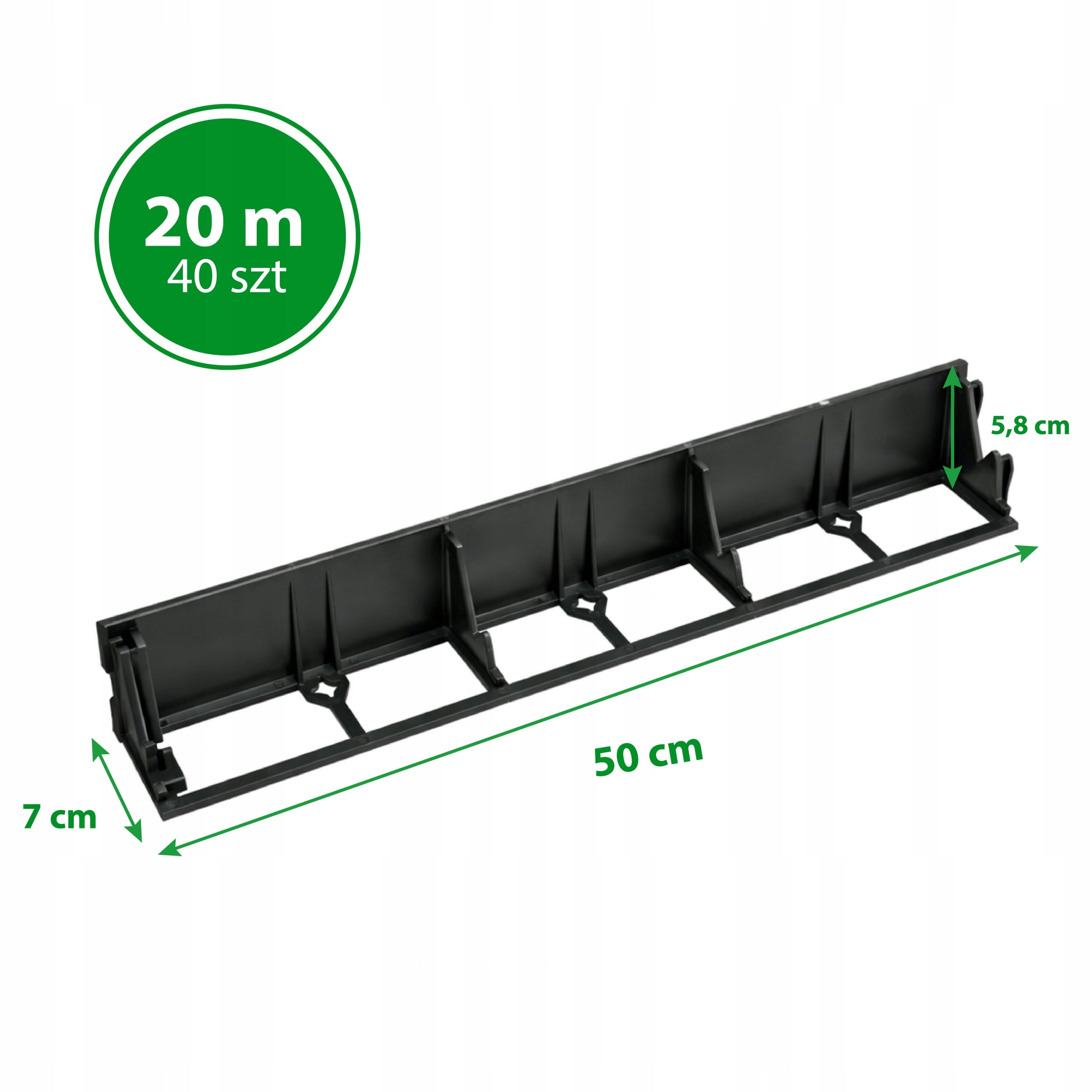 GARDEN EDGING 20m black 5,8cm lawn border plastic + anchors 80pcs Manufacturer code 58mm 20MB + 80kotwy