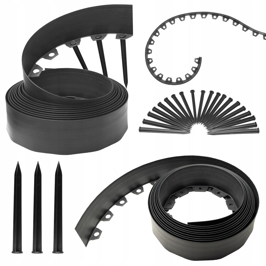 GARDEN EDGING 30m black 10cm HIGH lawn plastic roll + anchors Manufacturer GardenCraft
