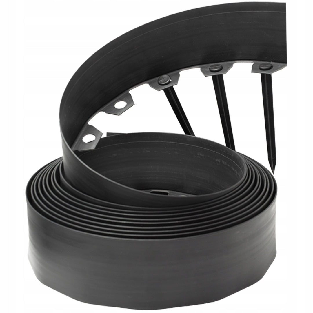 GARDEN EDGING 30m black 10cm HIGH lawn plastic roll + anchors