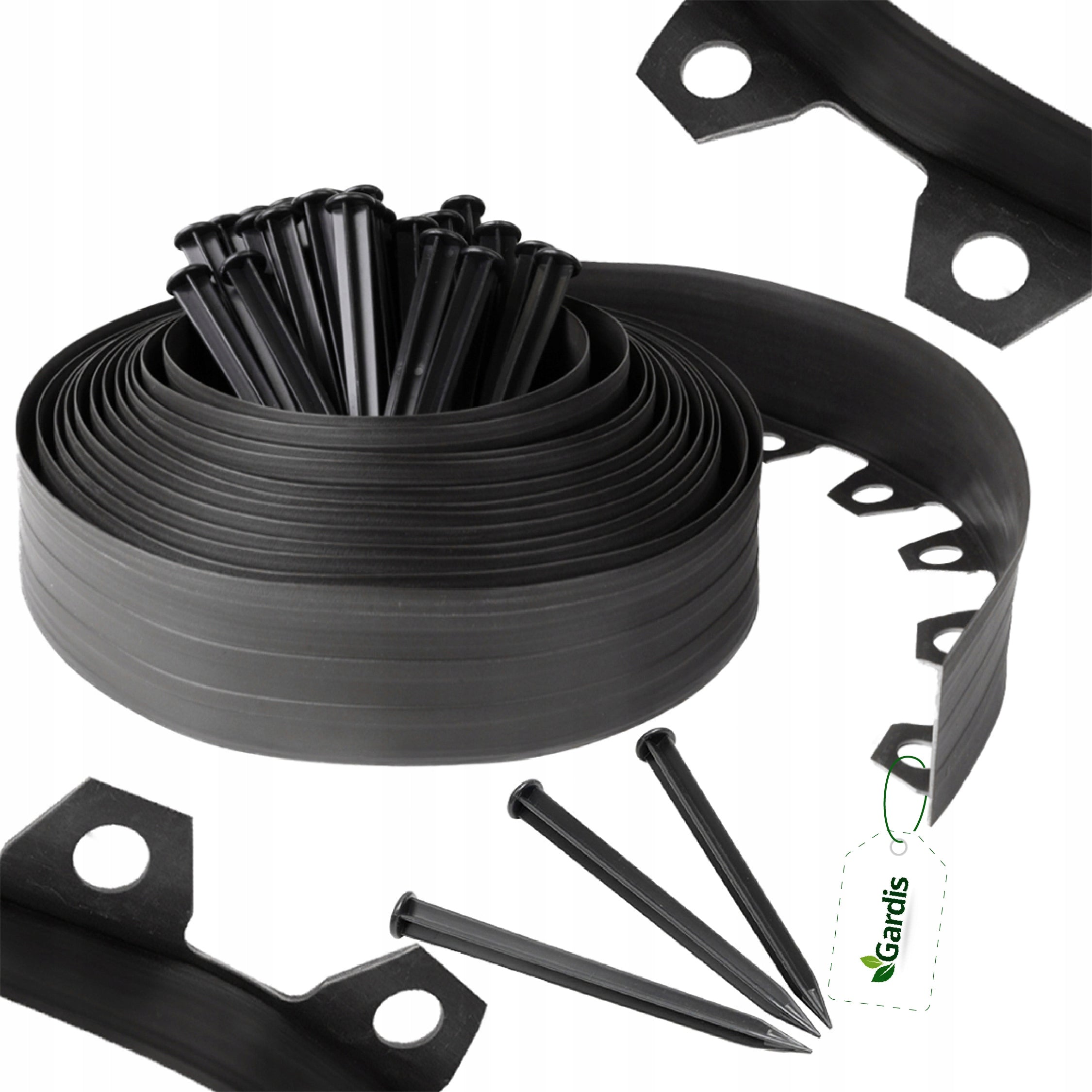 GARDEN EDGING 30m black 8cm lawn border high plastic + anchors
