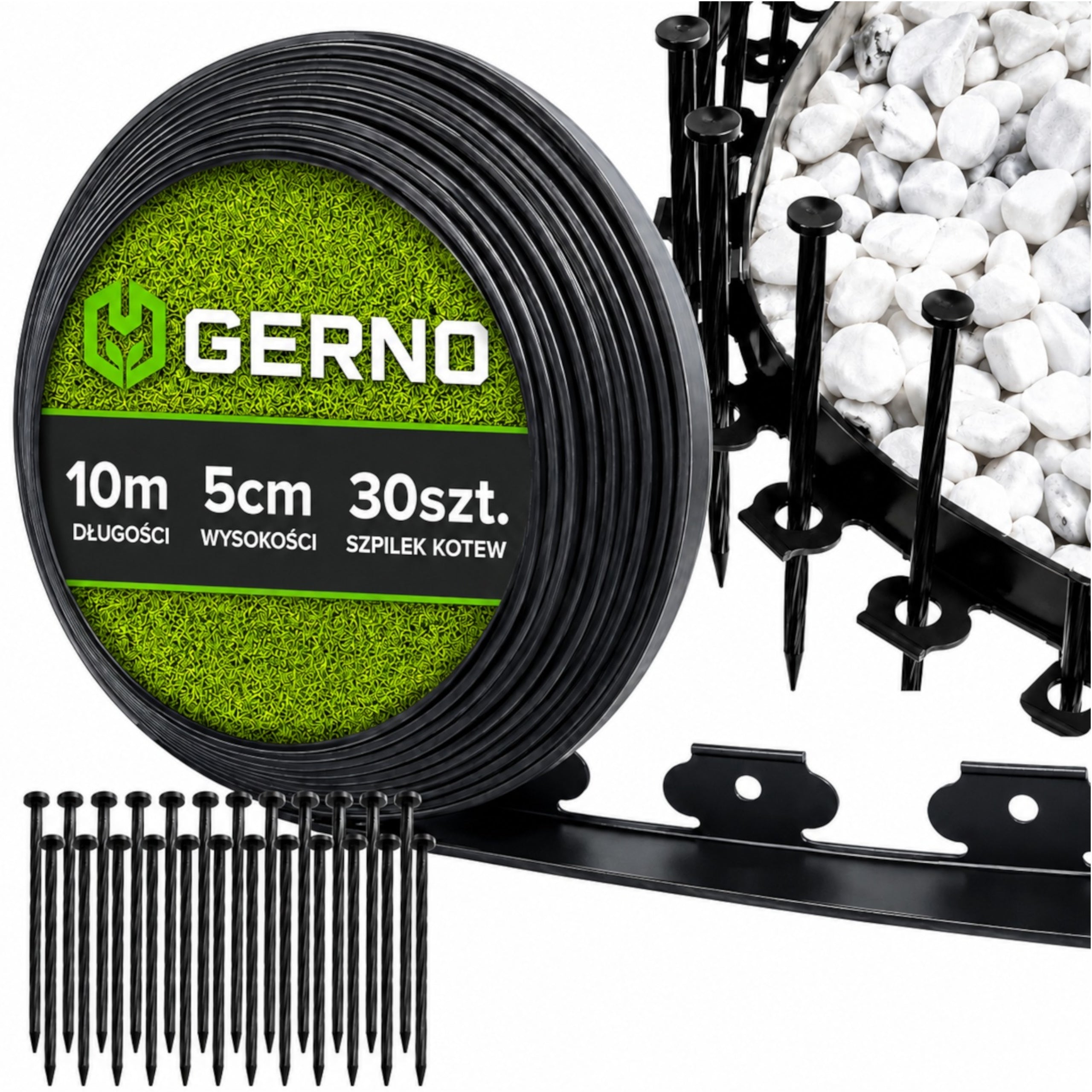 GARDEN EDGING LAWN EDGING PLASTIC BLACK 10m 5cm + 30 anchors
