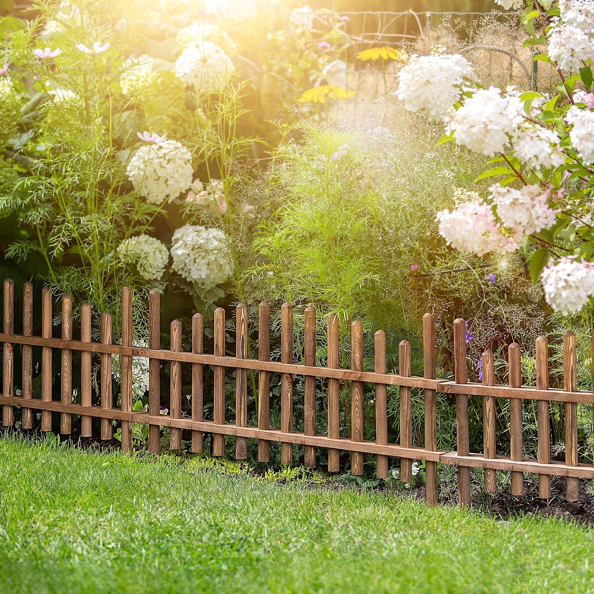 GARDEN FENCE 85x35cm WOODEN PALISADE GARDEN EDGING PINE WOOD Packaging status original