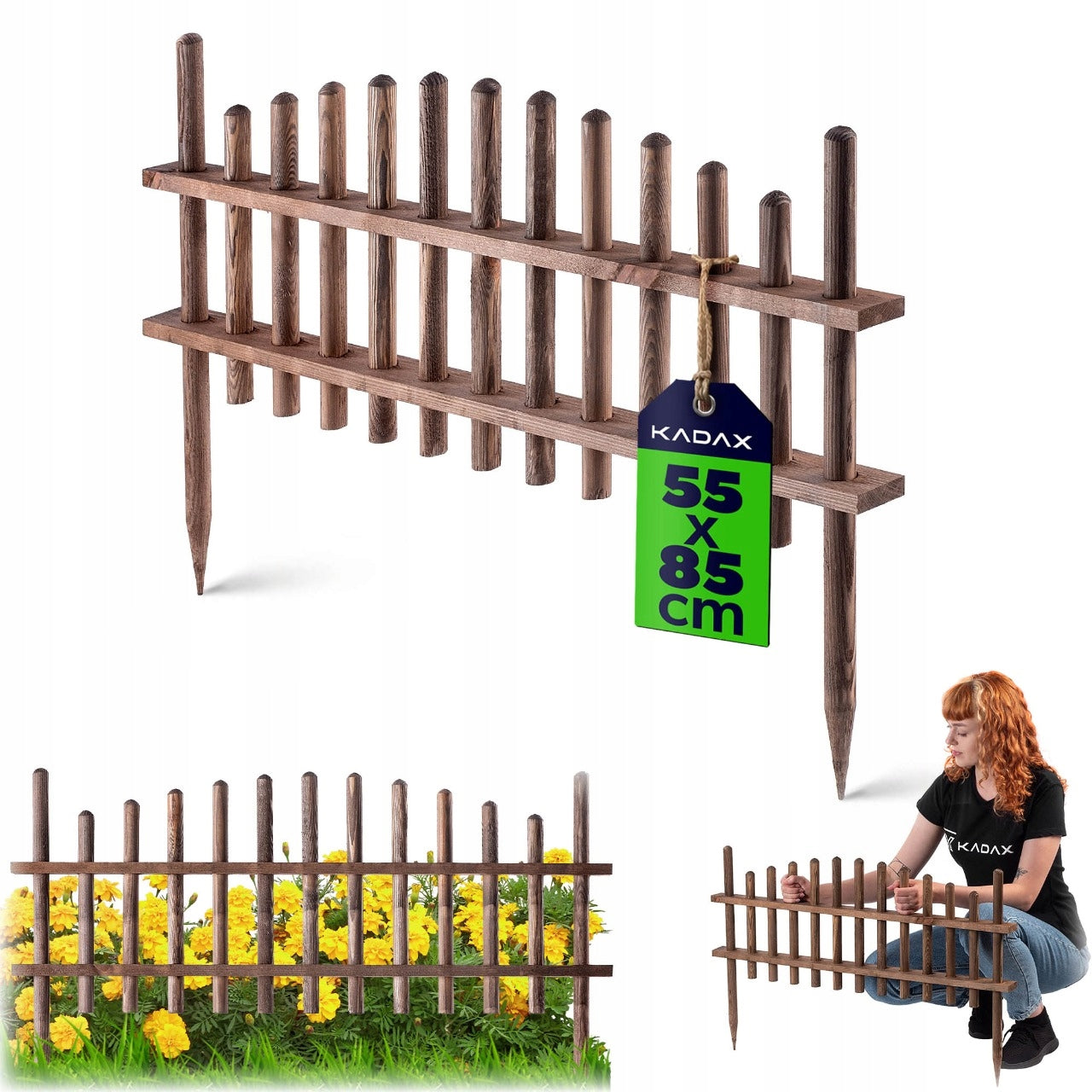 GARDEN FENCE 85x35cm WOODEN PALISADE GARDEN EDGING PINE WOOD