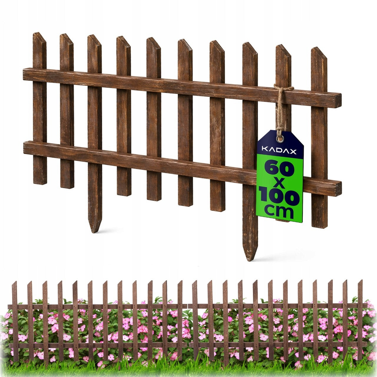 GARDEN FENCE PALISADE 100x60cm EDGING WOODEN FENCE HAMMERED