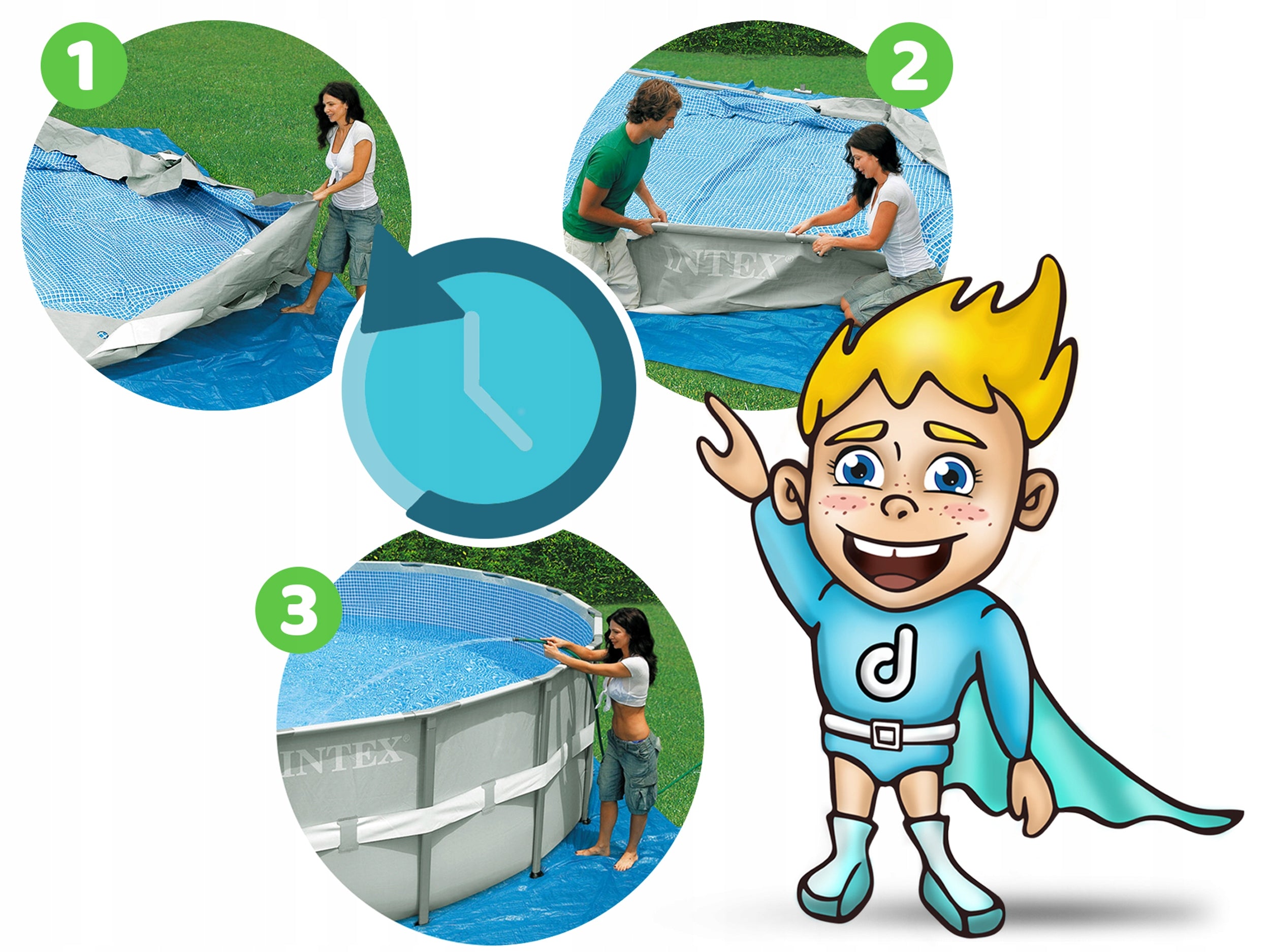 GARDEN FRAME POOL WITH PUMP COVER 366x76cm INTEX 26712 SET Manufacturer code 26712-4W1 Basen ogrodowy z pompą i pokrywą