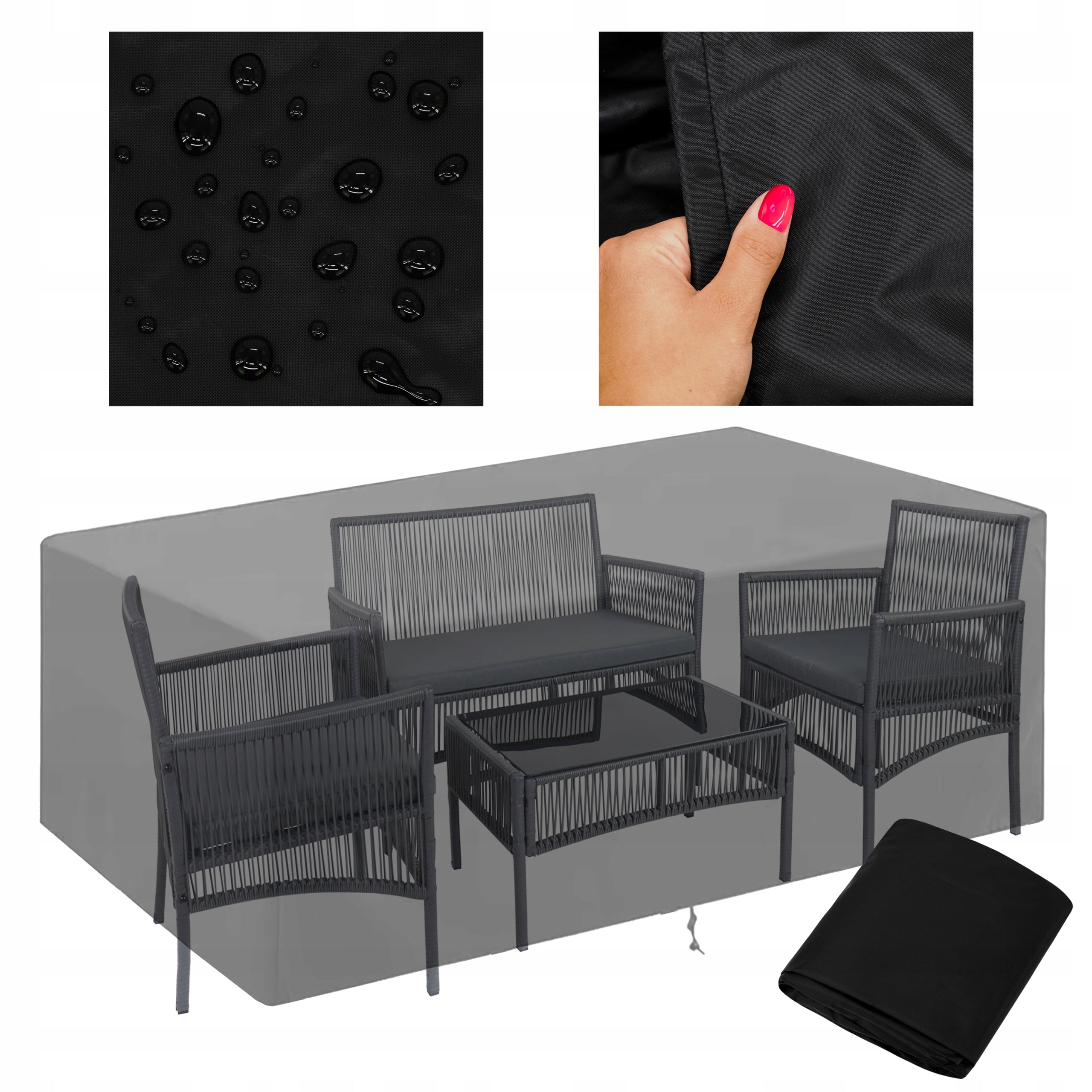 GARDEN FURNITURE COVER CHAIRS TABLE 215 x 135 x 75 cm BLACK STRONG