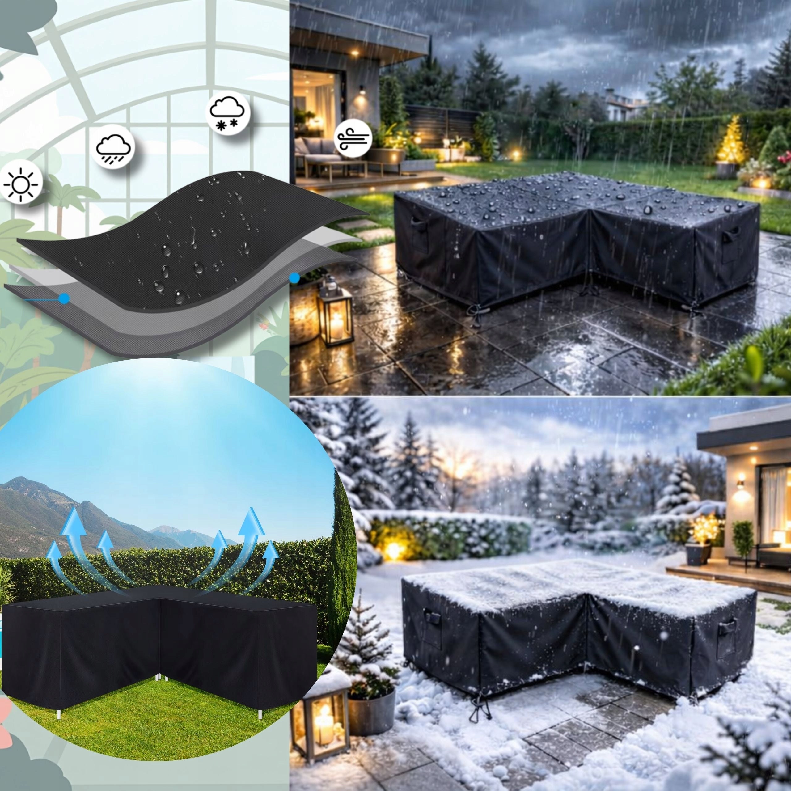 GARDEN FURNITURE GARDEN COVER FOR FURNITURE SET 250X250X100CM BLACK Kind for set