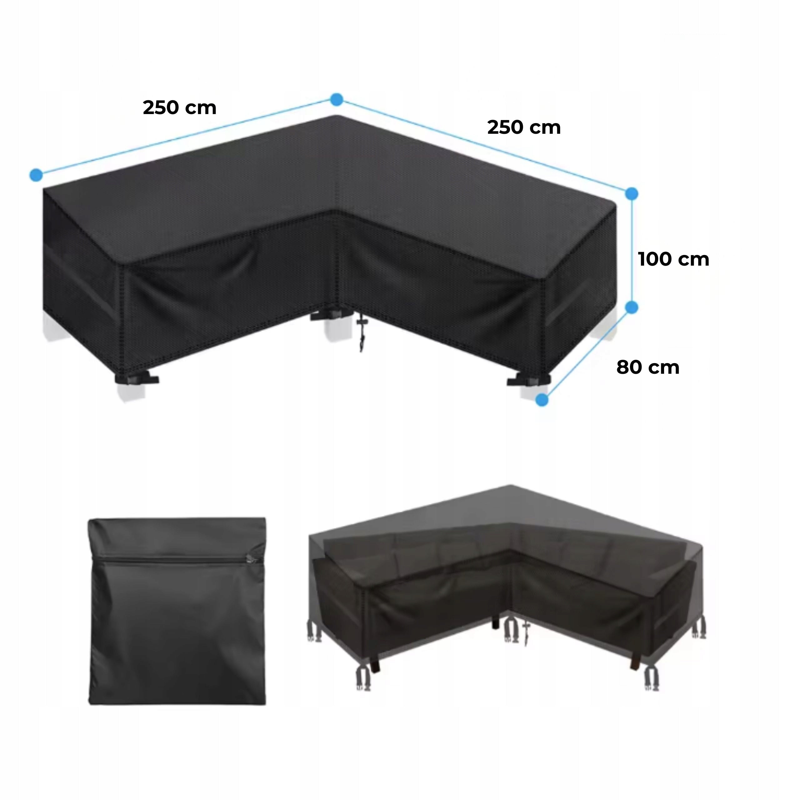 GARDEN FURNITURE GARDEN COVER FOR FURNITURE SET 250X250X100CM BLACK Length 250 cm