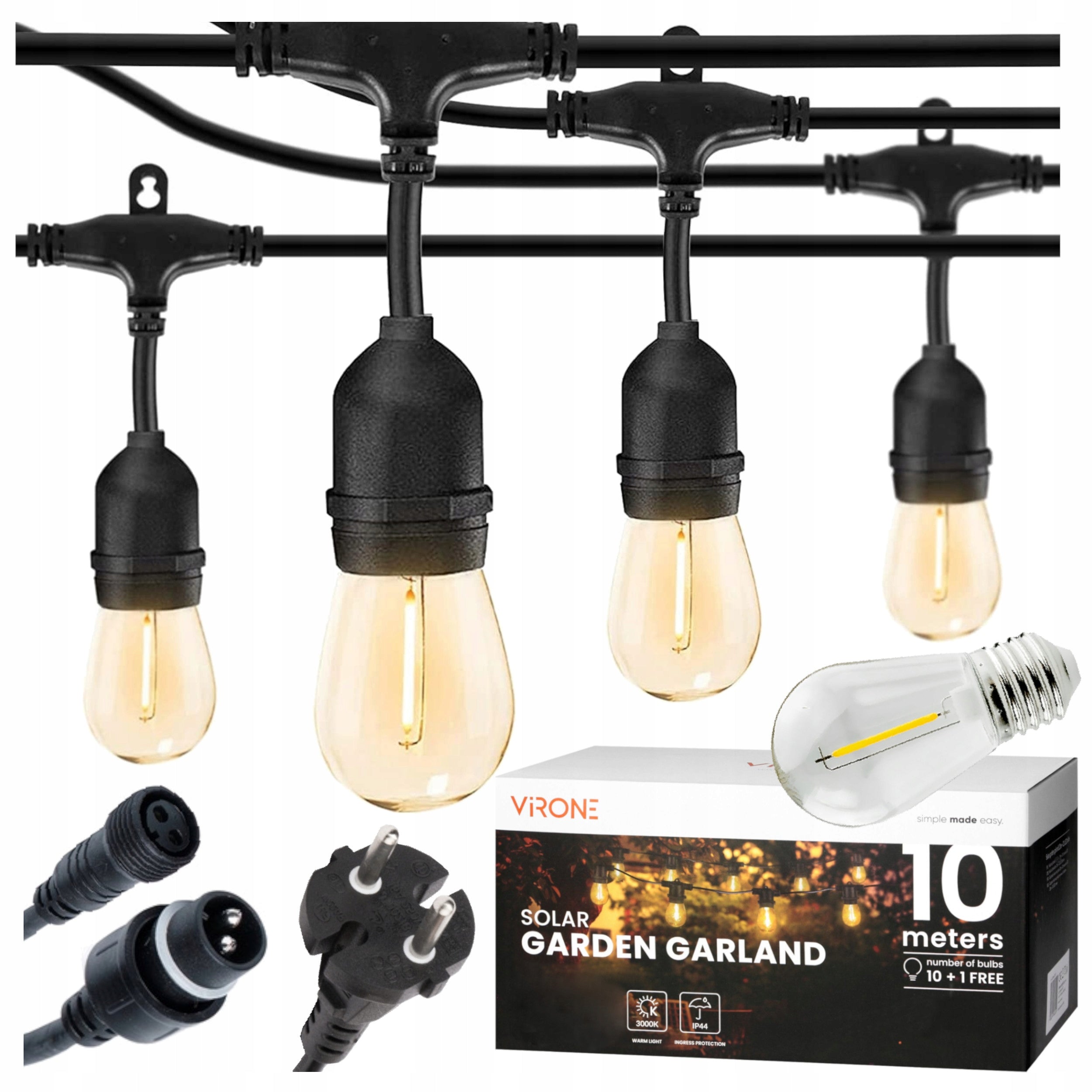 GARDEN GARLAND LIGHT 10M 11x LED BULB E27 LIGHTS WATERPROOF THICK