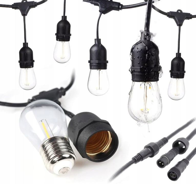 GARDEN GARLAND LIGHT 10mb + 10x LED BULBS E27 - WATERPROOF IP65 Manufacturer code FOCLA_GE27-10-WW_NO.01