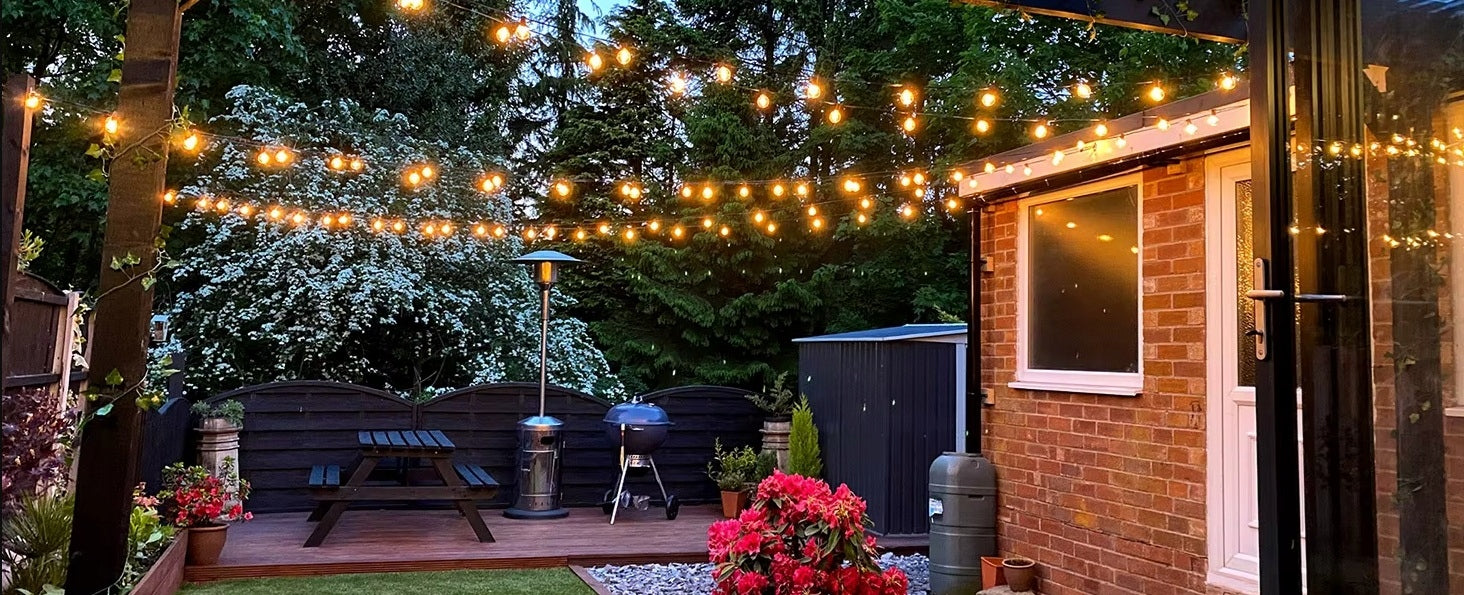GARDEN GARLAND LIGHT LED 25X LAMP BULB WITH REMOTE CONTROL 15M OUTDOOR Globe diameter 4 cm