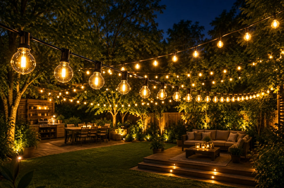 GARDEN GARLAND LIGHT LED 25X LAMP BULB WITH REMOTE CONTROL 15M OUTDOOR Length 1500 cm