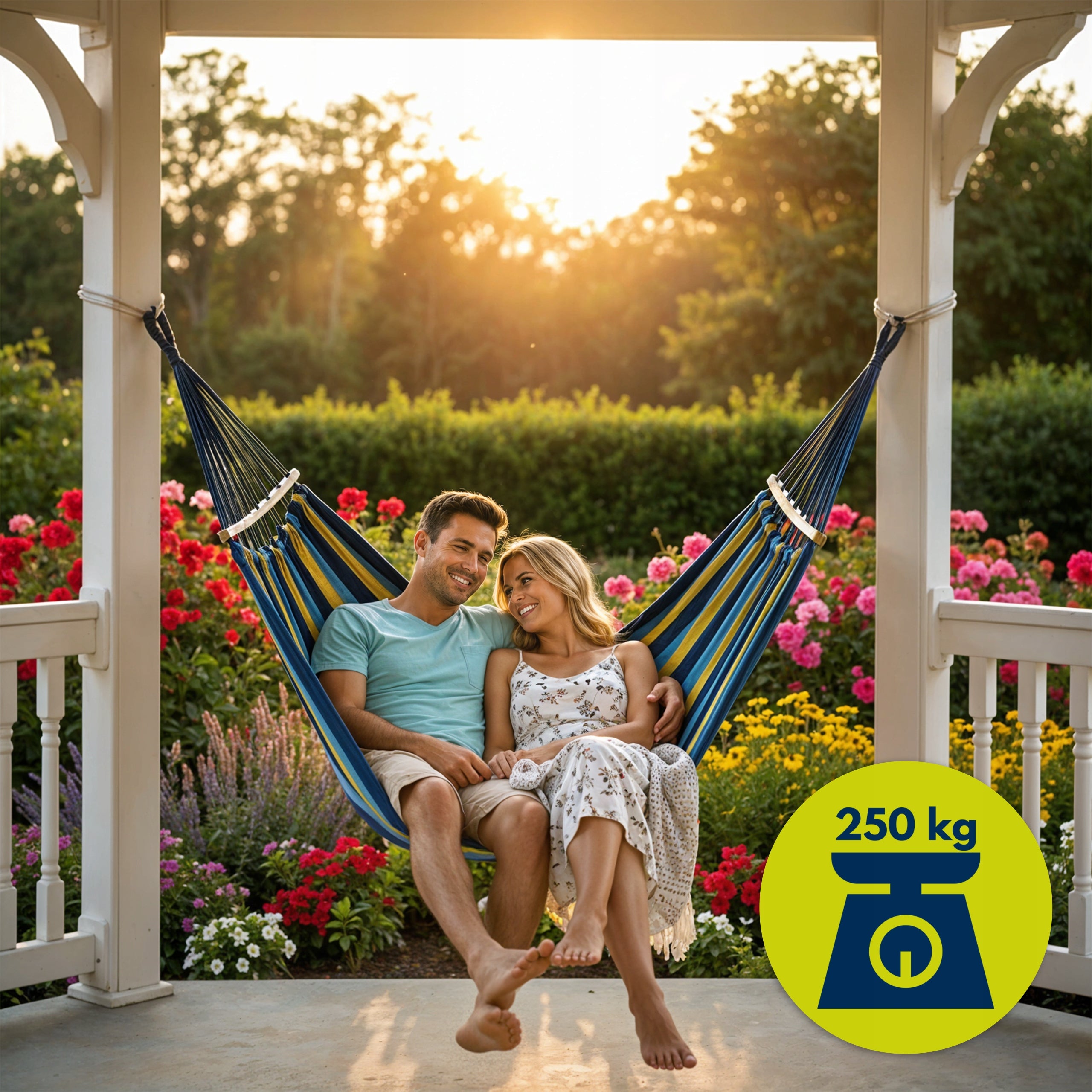 GARDEN HAMMOCK 2 PERSON Swing XXL STRONG FRAME Reinforced Headband + Bag Packaging status original
