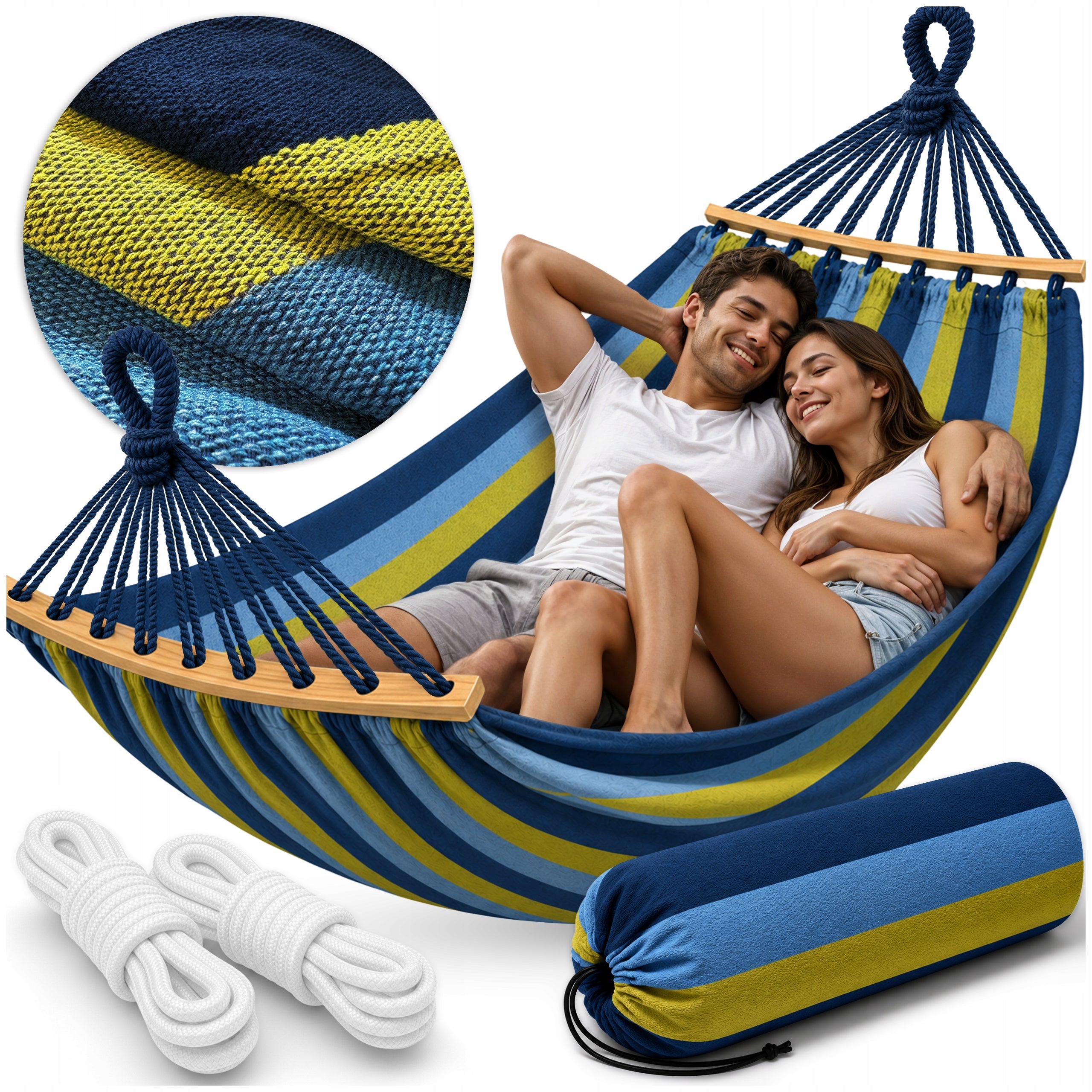 GARDEN HAMMOCK 2 PERSON Swing XXL STRONG FRAME Reinforced Headband + Bag
