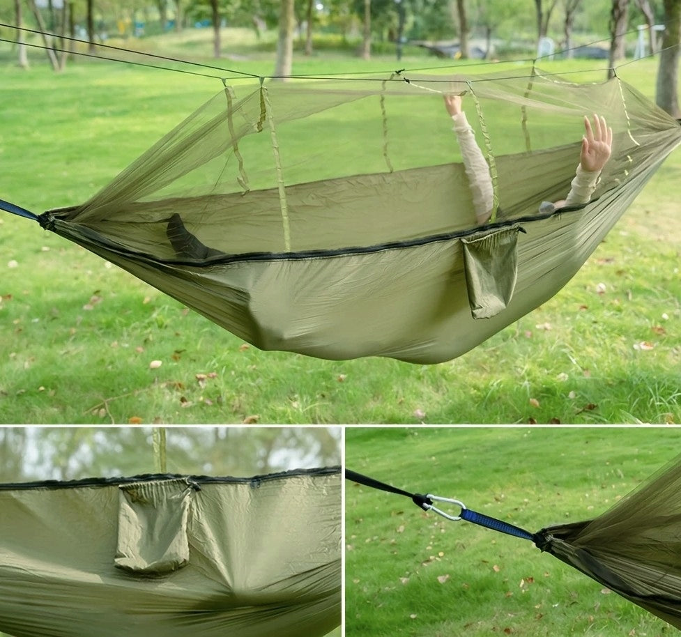GARDEN HAMMOCK DOUBLE TOURIST WITH MOSQUITO NET SURVIVAL 260x140 COMFORTABLE Packaging status original