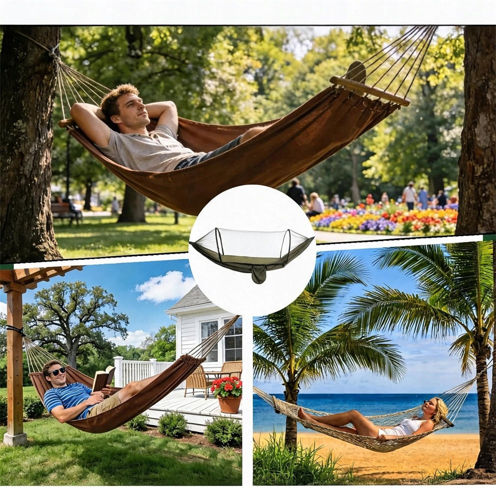 GARDEN HAMMOCK HIKING HAMMOCK TWO-PERSON CONVENIENT EASY INSTALLATION FOR CAMPING Packaging status original