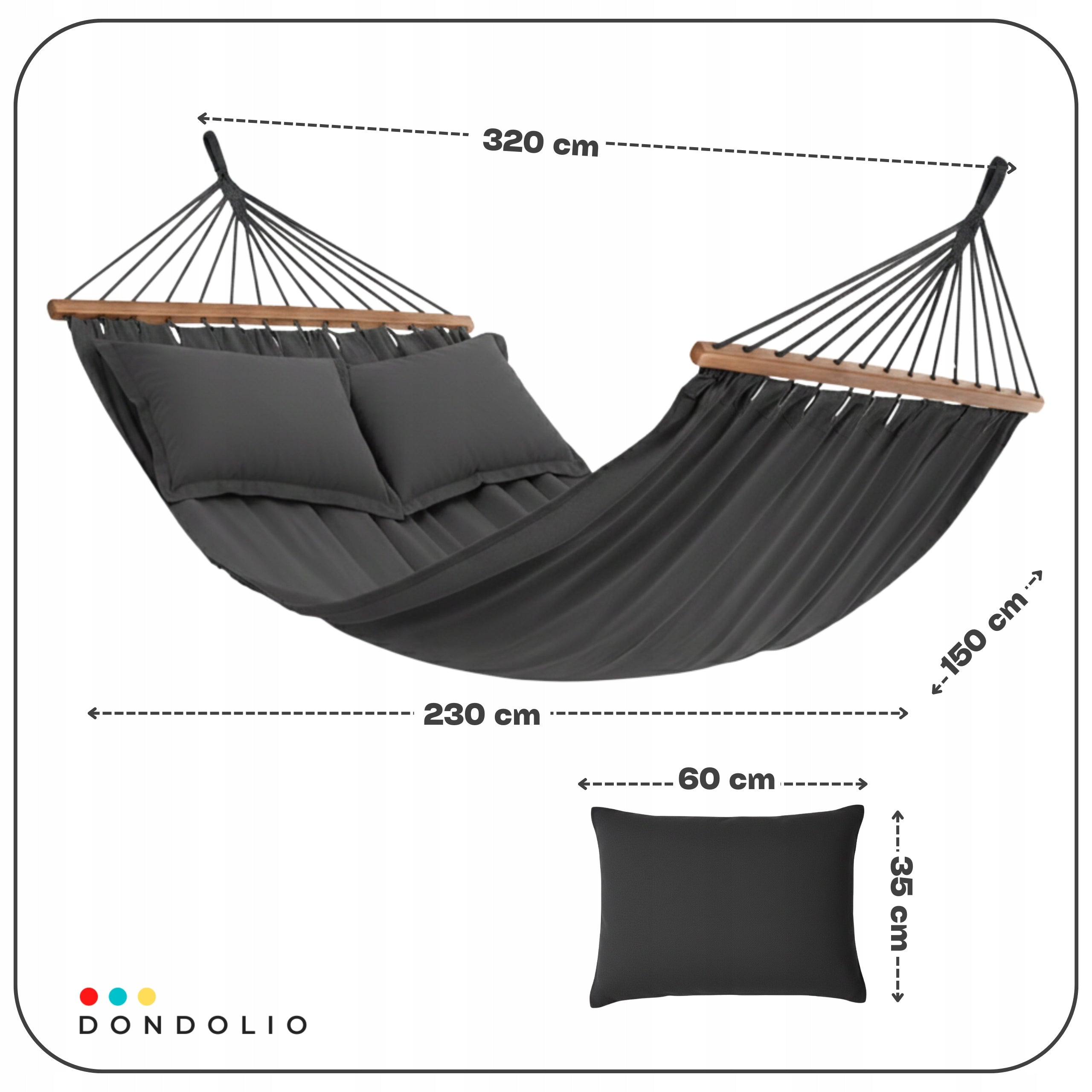GARDEN HAMMOCK LARGE XXL DOUBLE DARK GREY HAMMOCK WITH BAR ANTHRACITE Manufacturer code Hamak z Drążkiem Szary Antracyt DONDOLIO