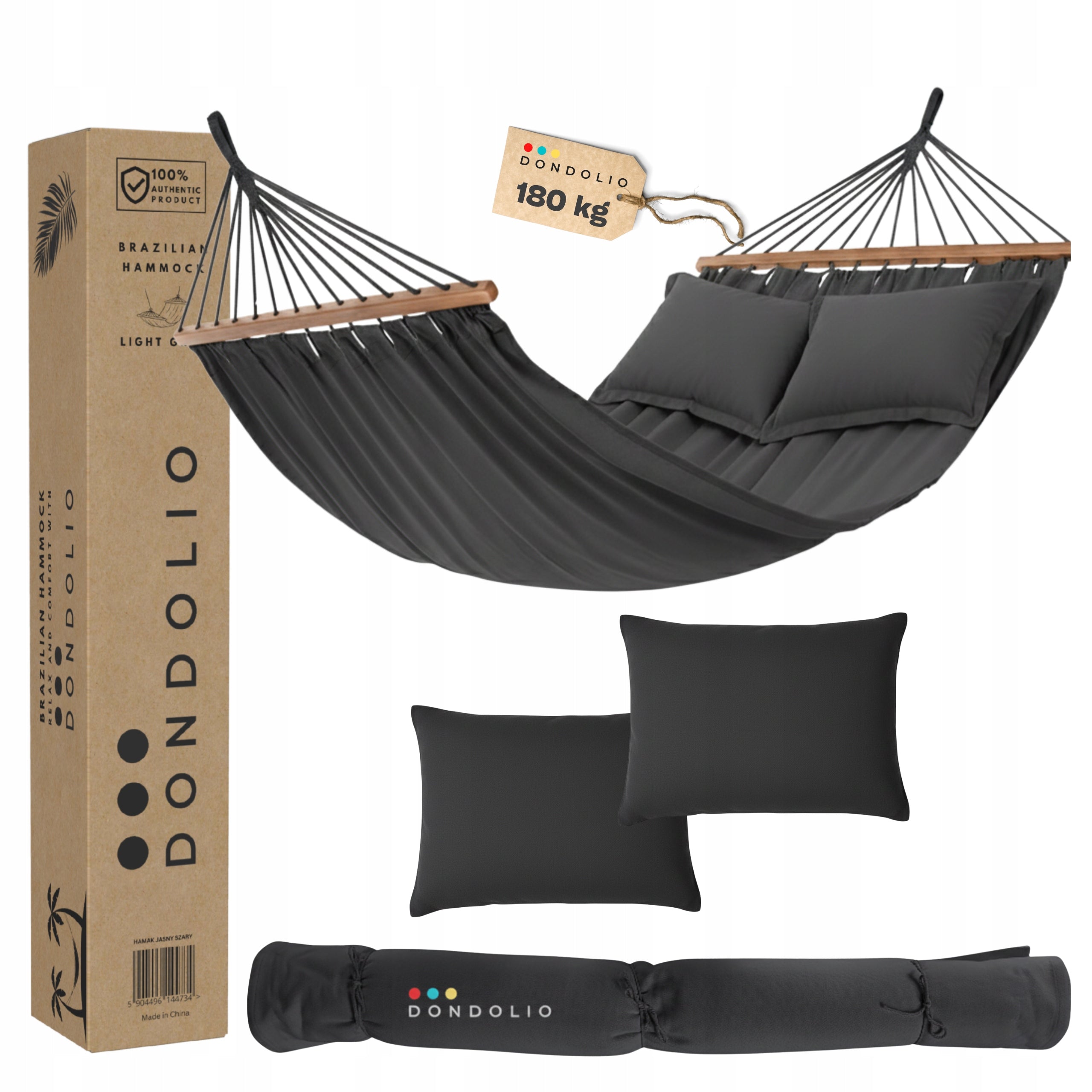 GARDEN HAMMOCK LARGE XXL DOUBLE DARK GREY HAMMOCK WITH BAR ANTHRACITE