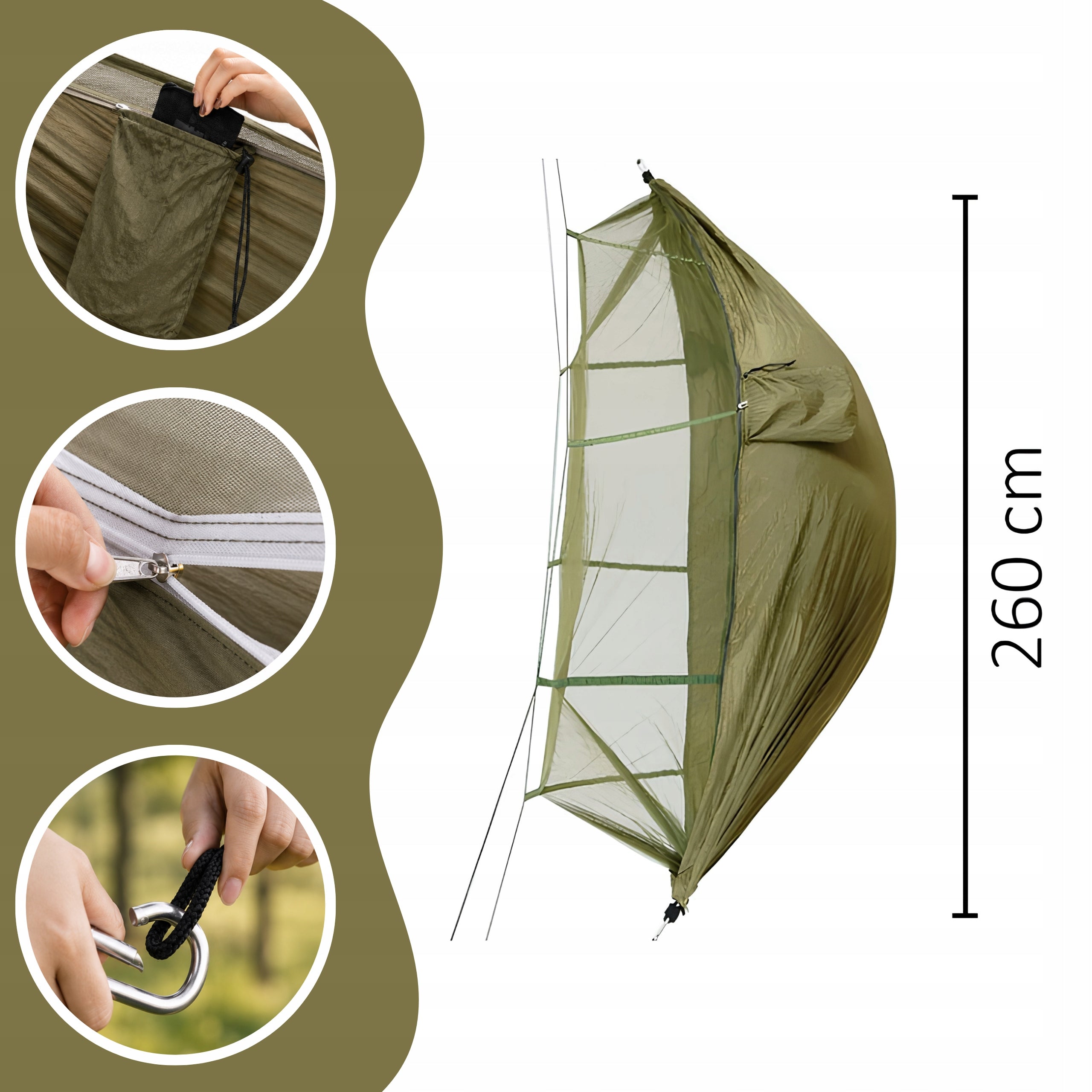 GARDEN HAMMOCK WITH MOSQUITO NET HIKING NYLON COVER LIGHTWEIGHT GREEN Manufacturer code HAMAK OGRODOWY Z MOSKITIERĄ TURYSTYCZNY