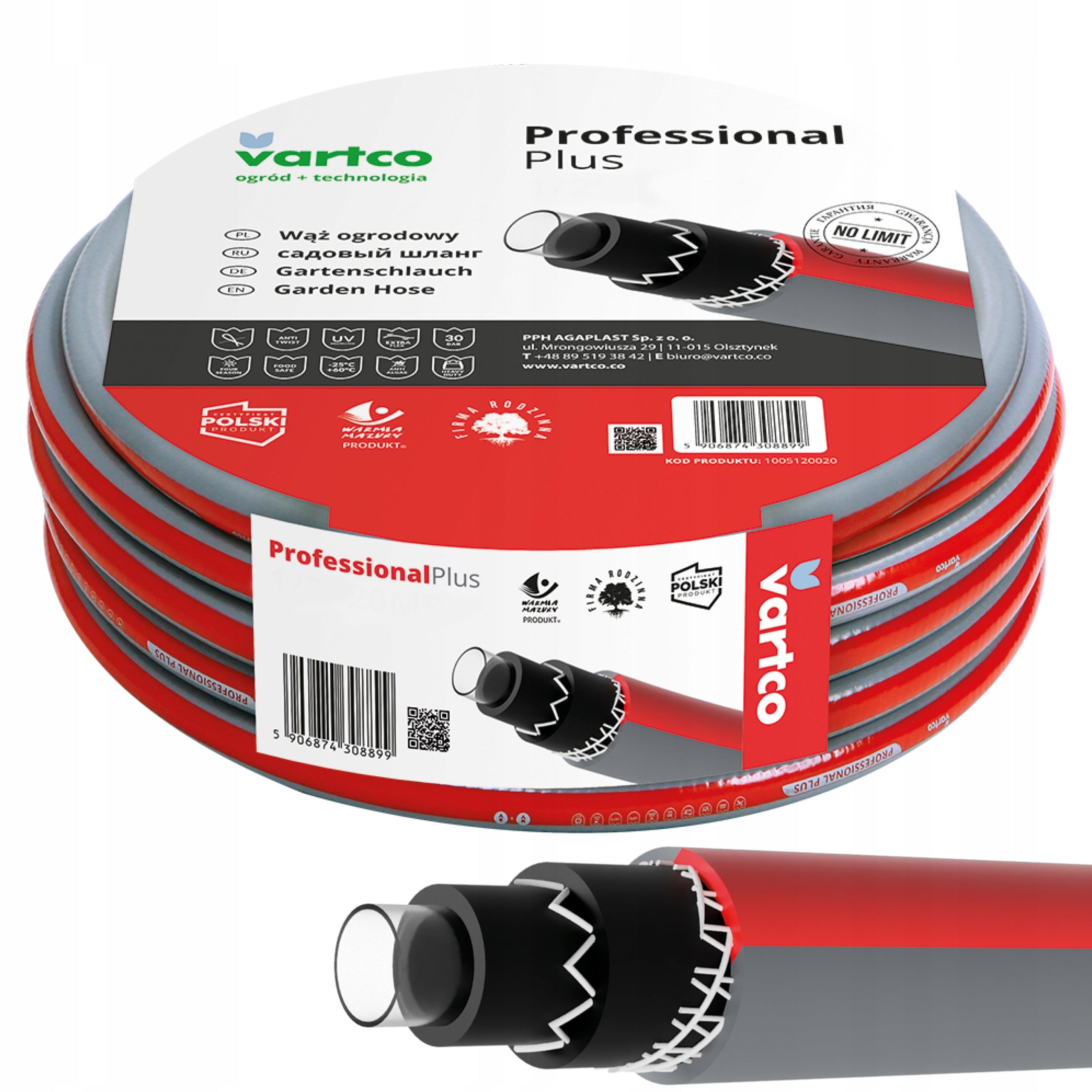 GARDEN HOSE 6 LAYERS VARTCO PROFESSIONAL 30bar 1CAL 10M POLISH PRODUCT Manufacturer code 1005100020