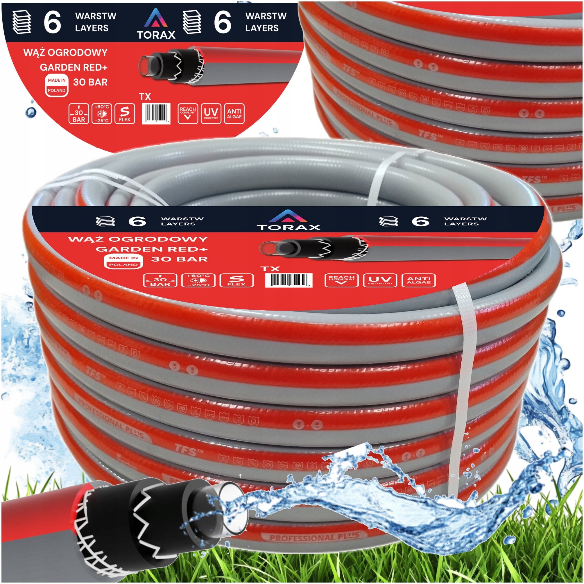 GARDEN HOSE REINFORCED 6-PLY 30BAR 3/4'' 30M GARDEN RED POLISH PRODUCT