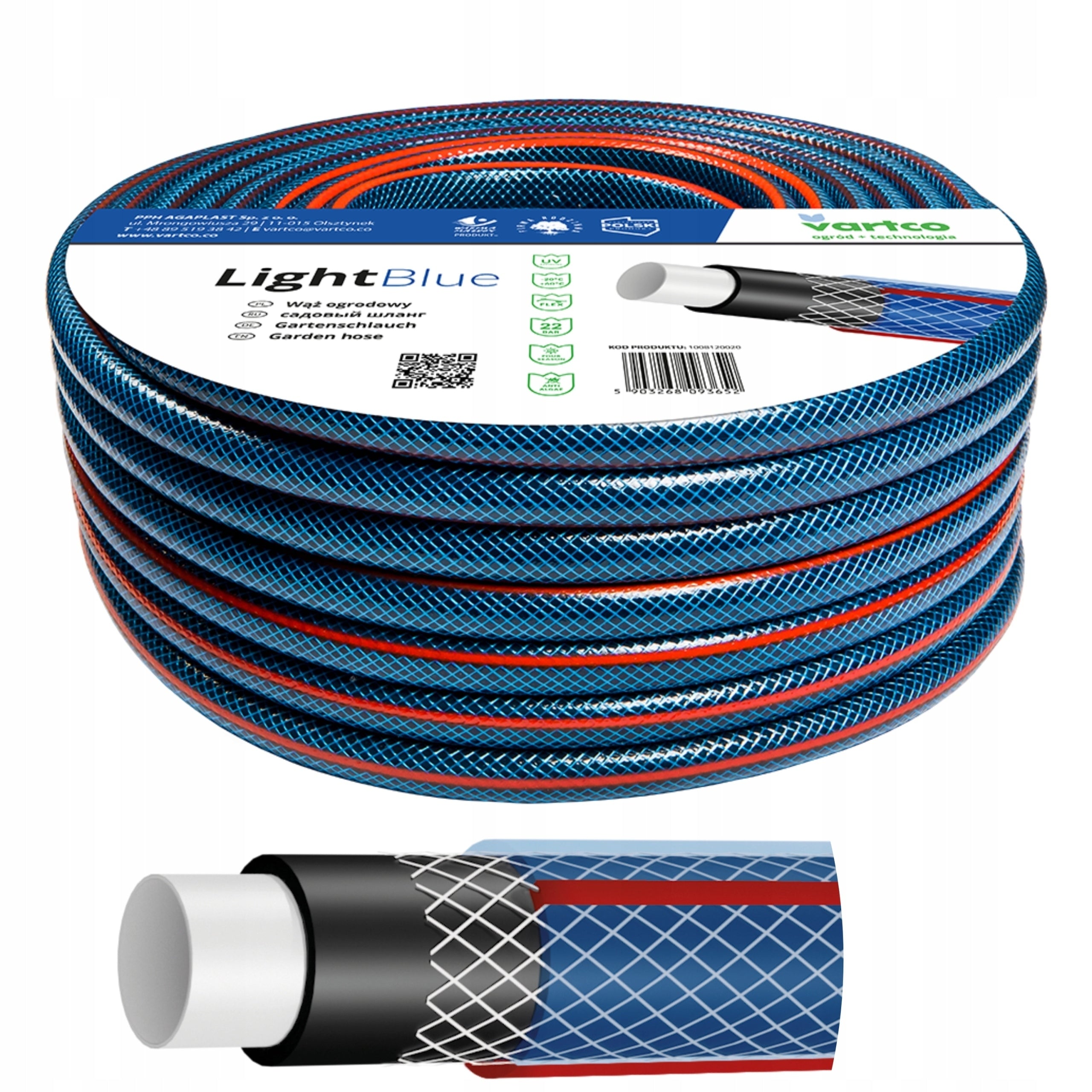 GARDEN HOSE RUBBER 4-LAYER VARTCO 22BAR BLUE 3/4'' 50M POLISH PRODUCT Brand no brand