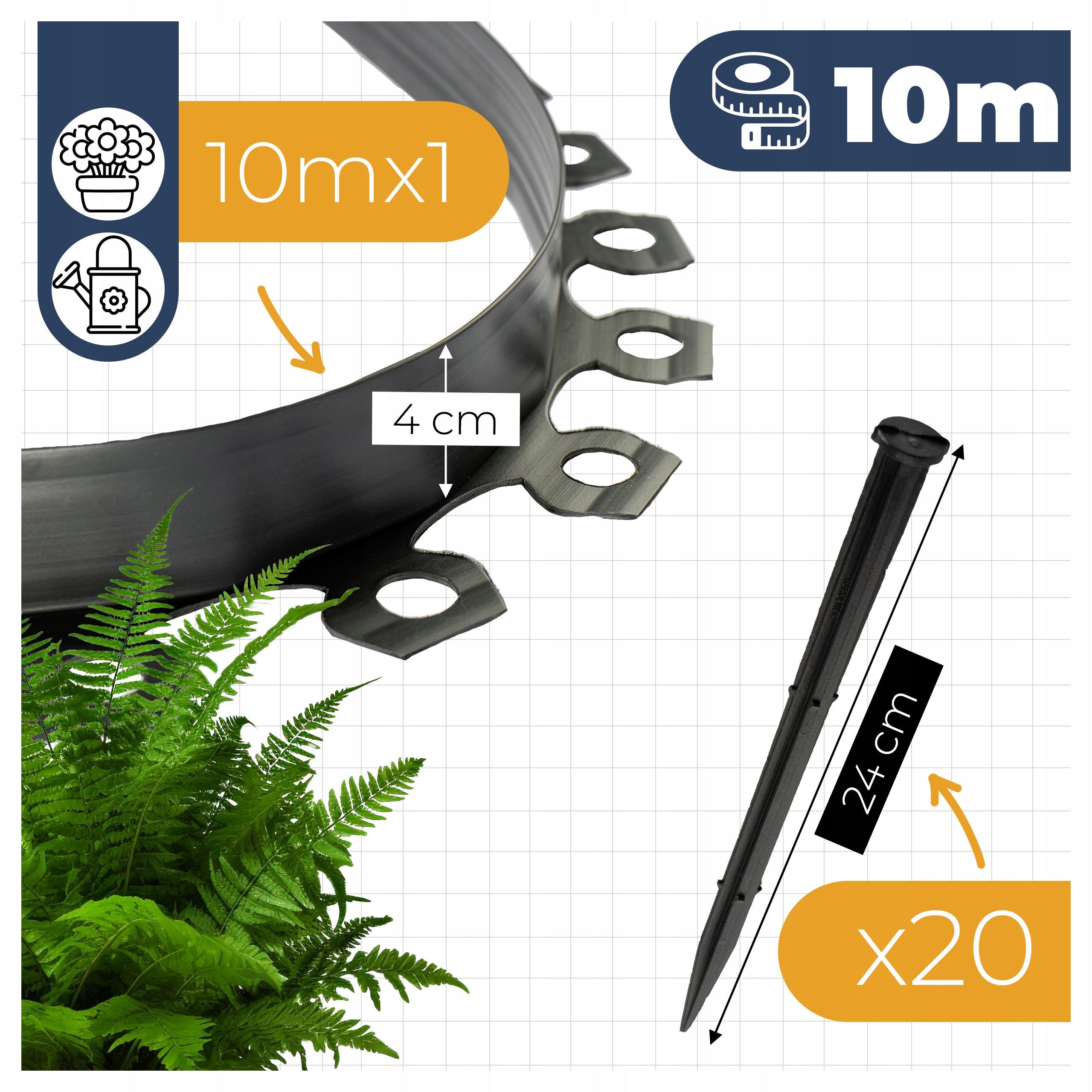 GARDEN LAWN EDGING 10MB + ANCHORS FREEBIE 1X10M PLASTIC BLACK Packaging status original