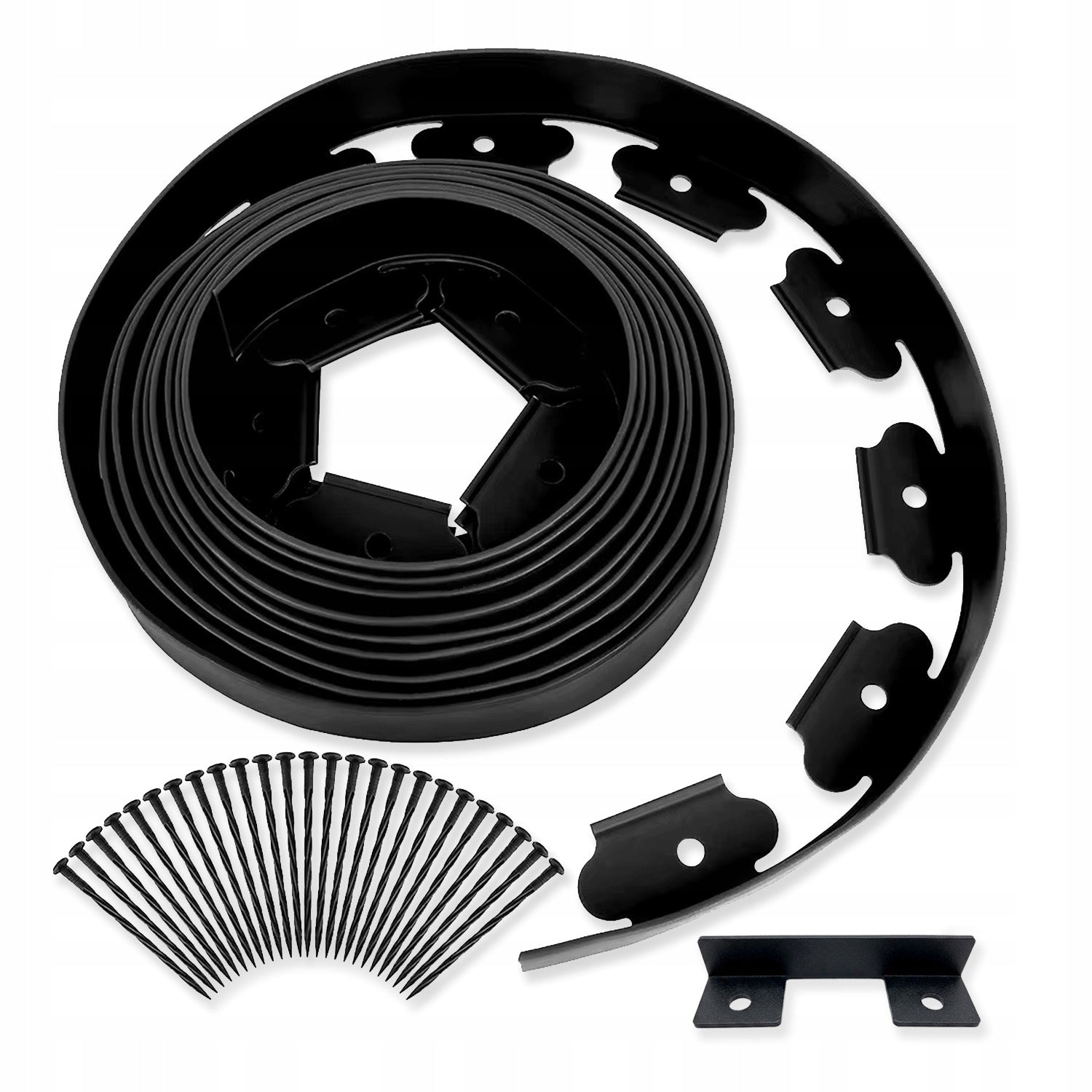 GARDEN LAWN EDGING 10m BLACK PLASTIC FLEXIBLE + ANCHORS 30pcs