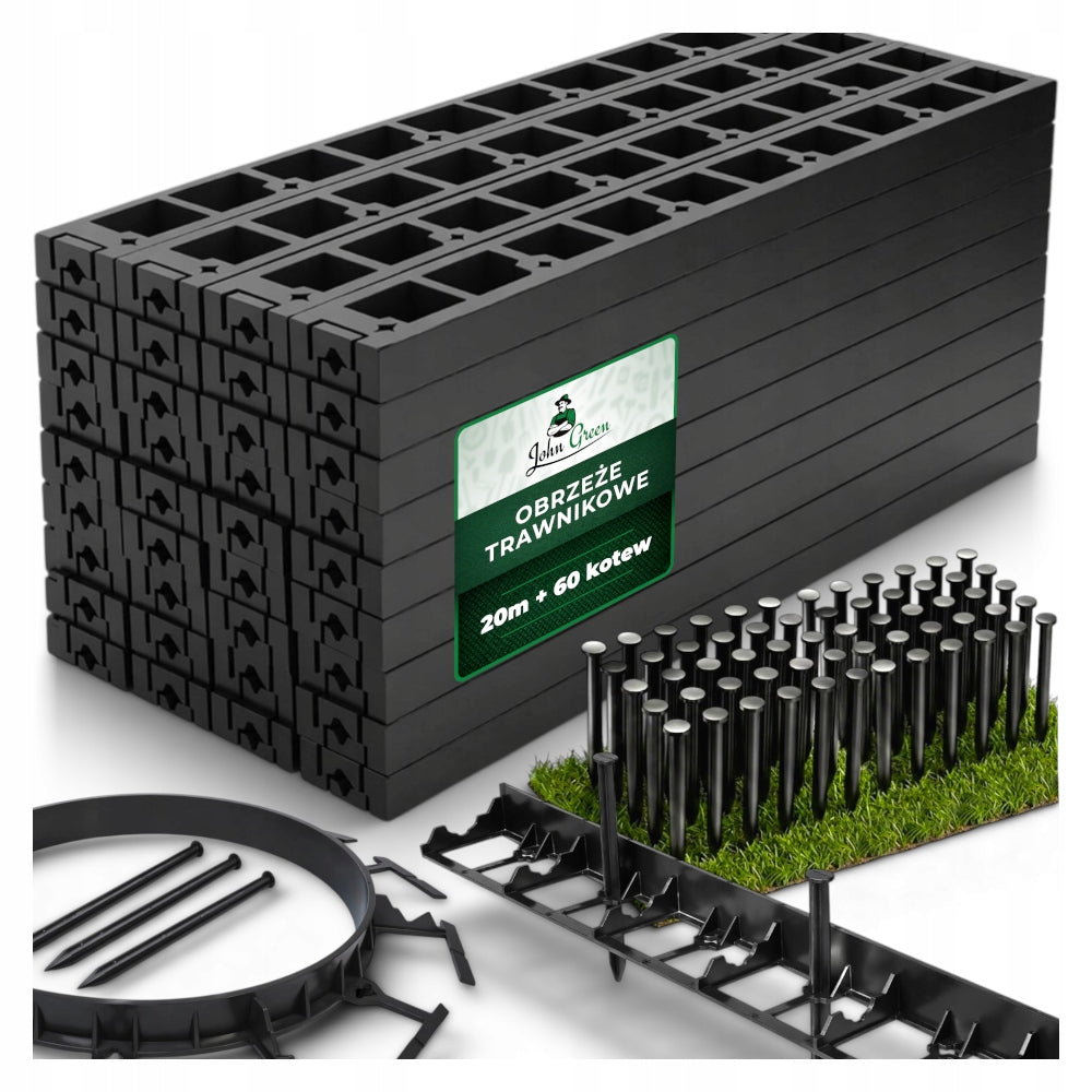 GARDEN LAWN EDGING 58MM PLASTIC BORDER PALISADA 60x PINS 20M