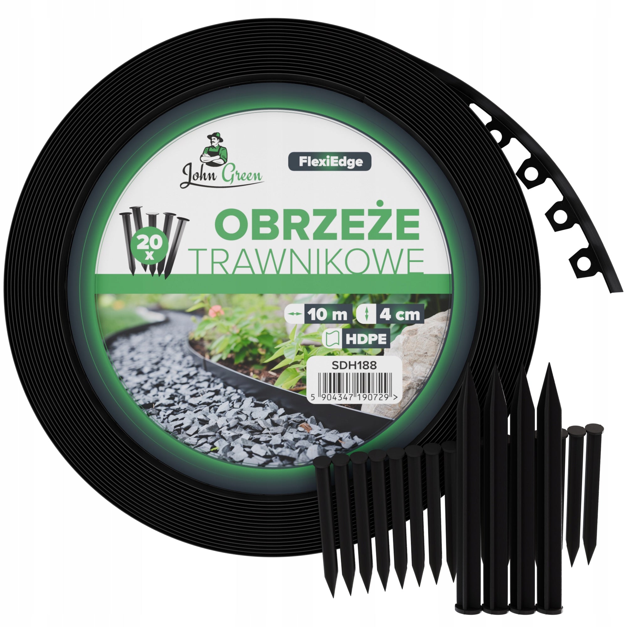 GARDEN LAWN EDGING FLEXIBLE 4CM BORDER 10m + 20x PREMIUM PINS