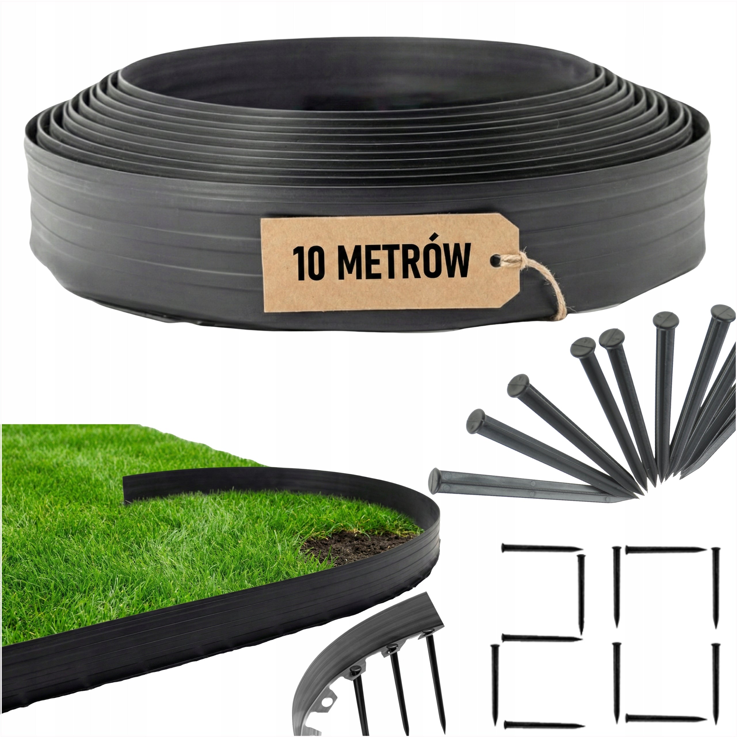 GARDEN LAWN EDGING H4 cm High Flexible 10 m + 20 HDPE Anchors Packaging status original