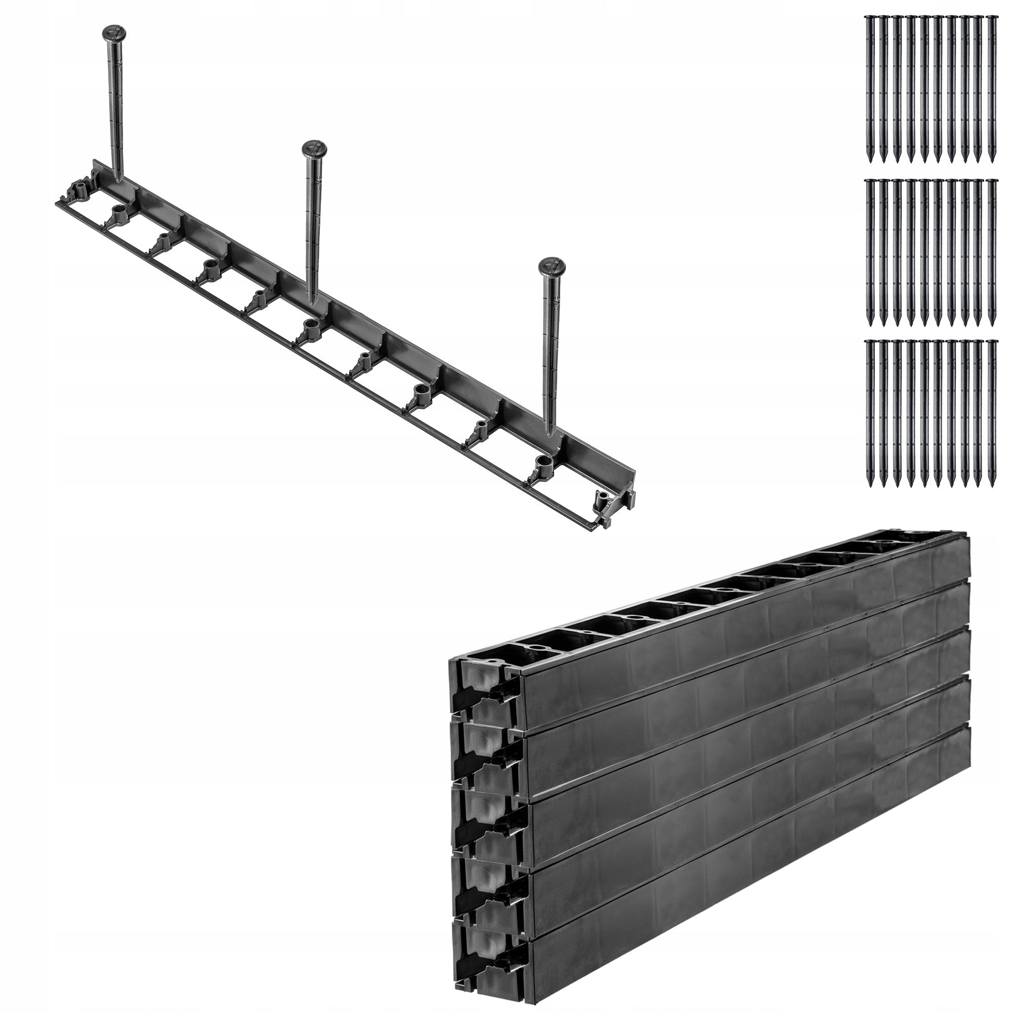 GARDEN LAWN EDGING PLASTIC 4,5cm 10 mb + 30 ANCHORS SET BLACK