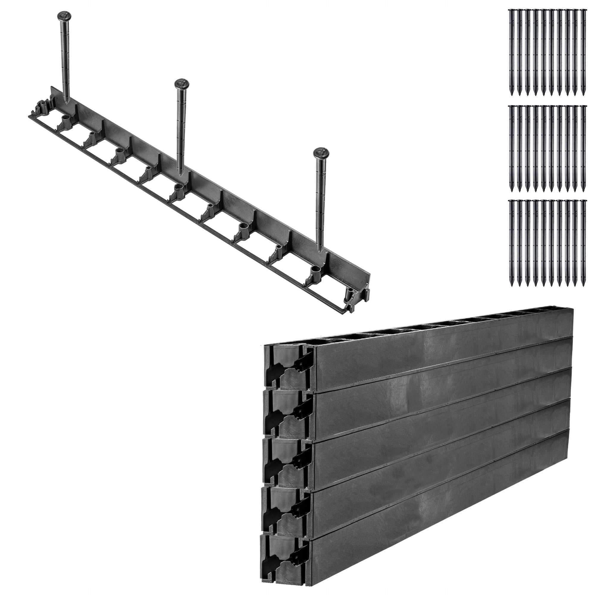 GARDEN LAWN EDGING PLASTIC 5,8cm 10 mb + 30 ANCHORS SET BLACK