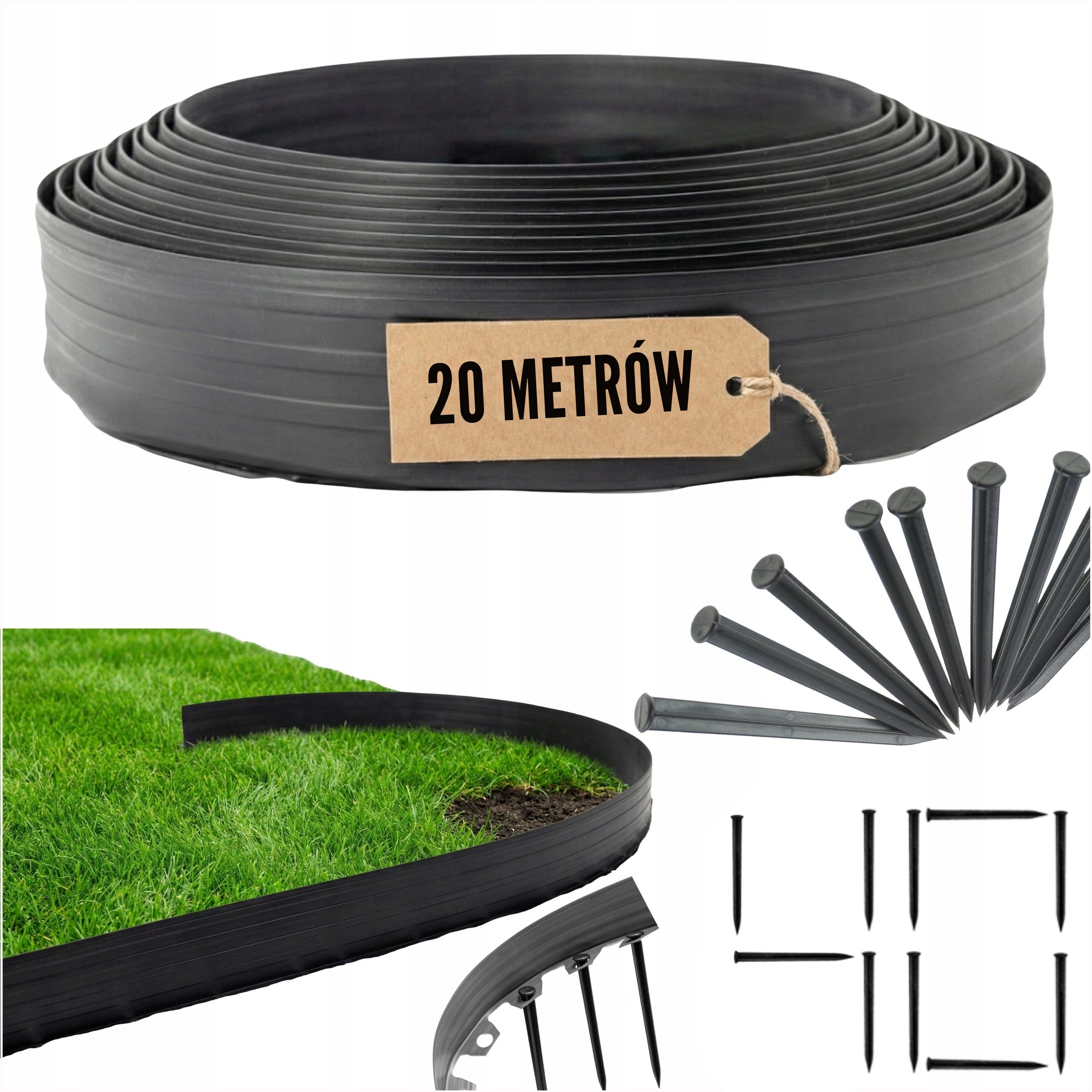 GARDEN LAWN EDGING Palisade Border Flexible 20 m + 40 HDPE Anchors