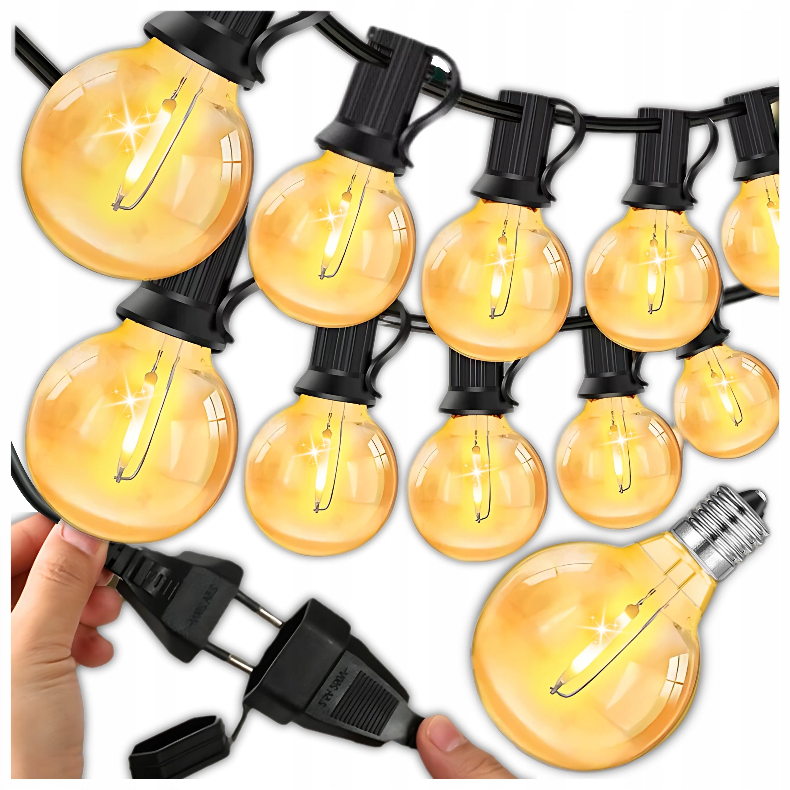 GARDEN LIGHT GARLAND 20M 50 LED BULB 2700K LIGHTS WATERPROOF 230V Packaging status original