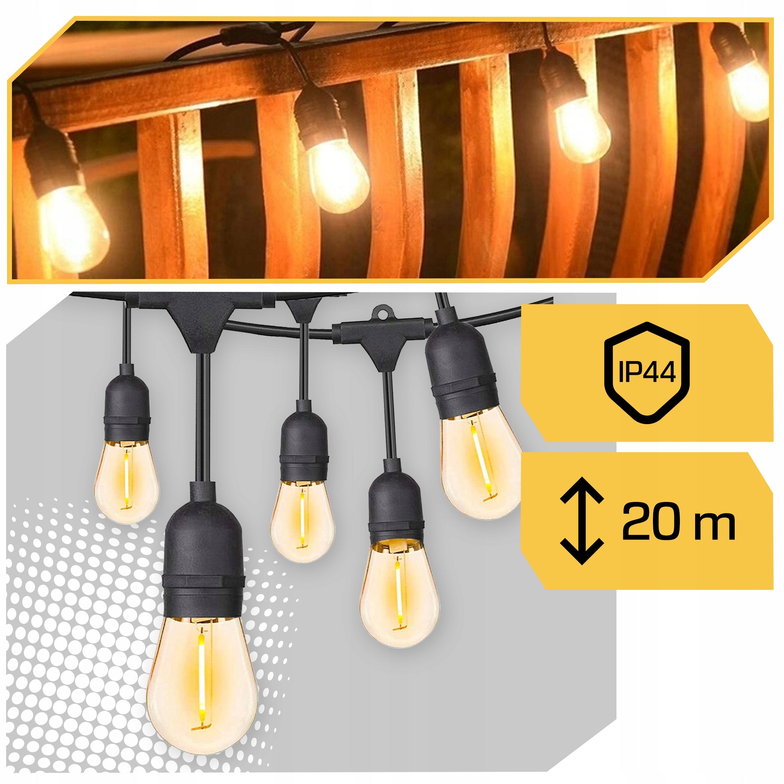 GARDEN LIGHT GARLAND 20m Bulbs 20 LED Outdoor Garden Lights Power supply mains