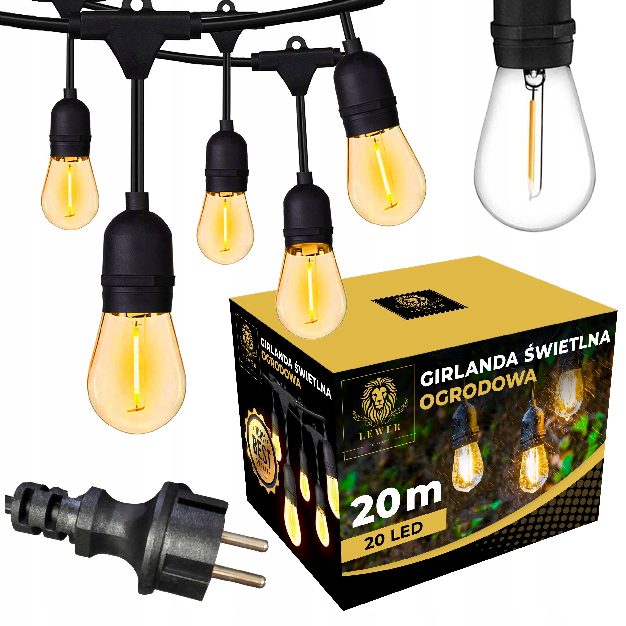 GARDEN LIGHT GARLAND 20m Bulbs 20 LED Outdoor Garden Lights