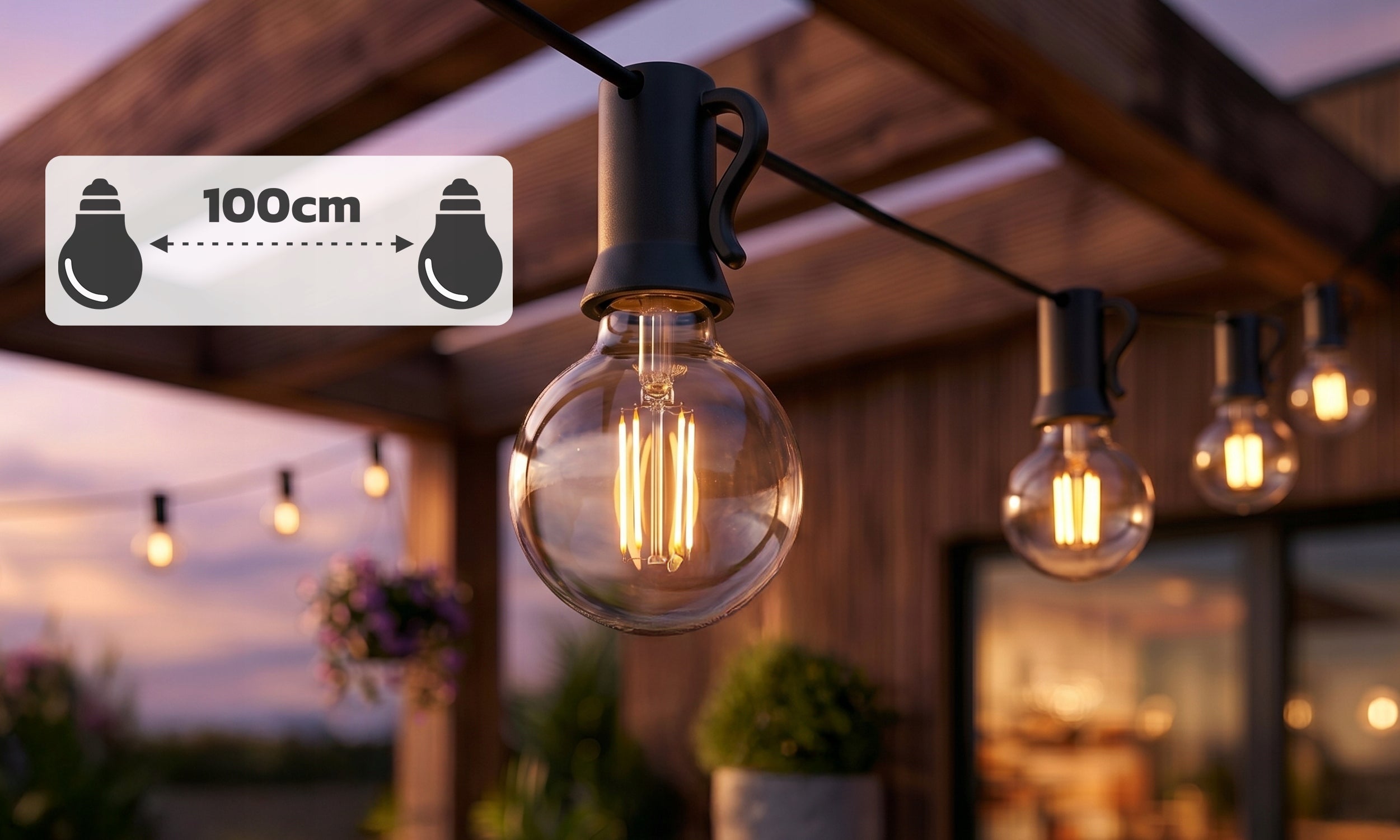 GARDEN LIGHT GARLAND 20m FOR BALCONY LIGHT BULBS 20 LED 1W HOOKS Brand GALAXIA
